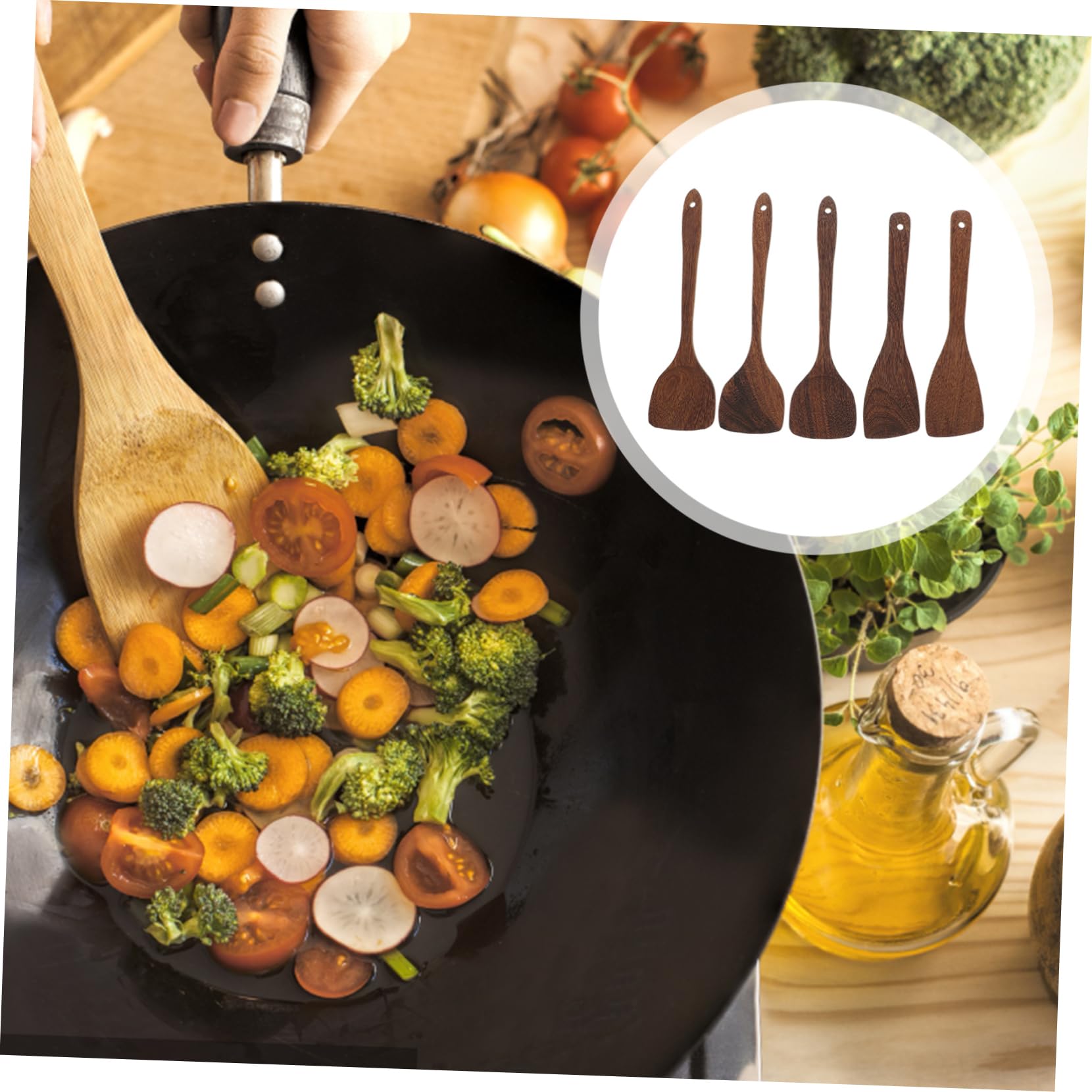 DECHOUS Set Di 5 Spatole Da Cucina in Legno Naturale Per Cucinare Utensili Da Cucchiaio Da Zuppa Con Manico