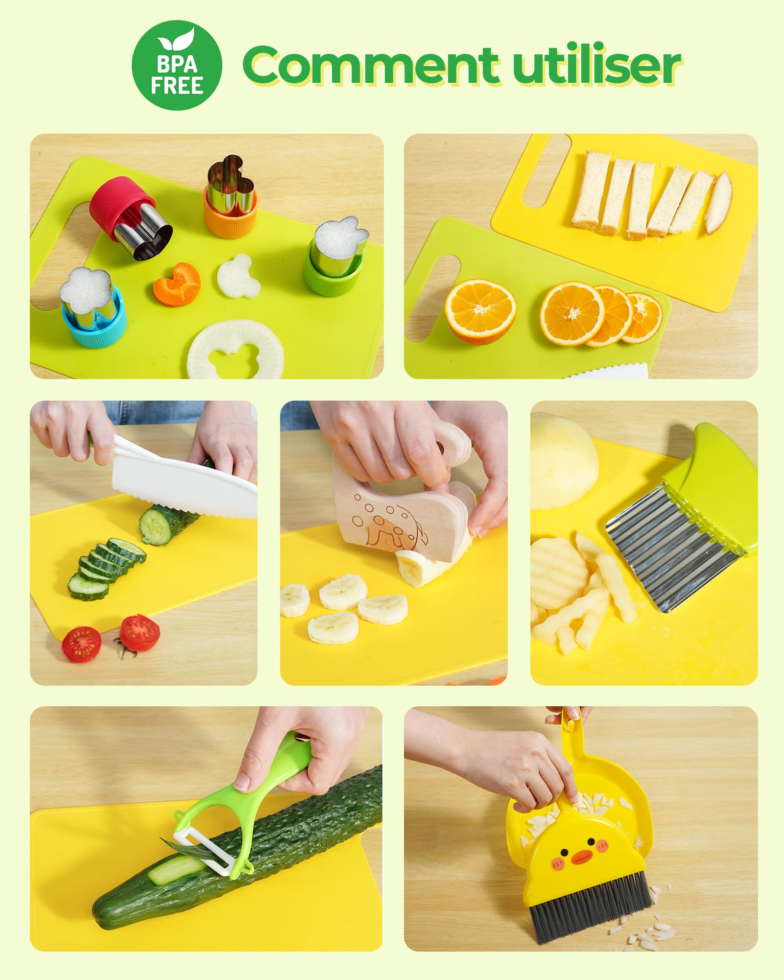 Lot De 5 Couteaux De Cuisine De Sécurité Pour Enfants, 4 Tailles, Planche À Découper En Lot De 5 Couteaux De Cuisine De Sécurité Pour Enfants, 4 Tailles, Planche À Découper En