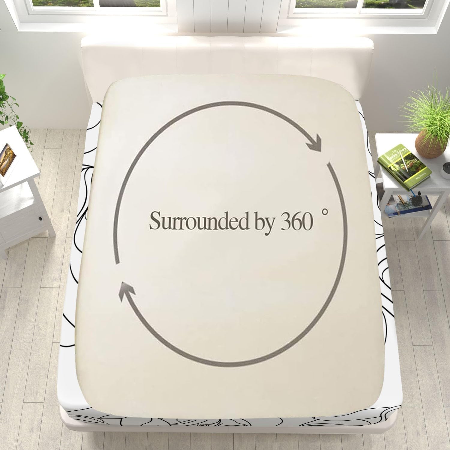 Print Fitted Sheet Set Queen Size for Kids Boys Girls, White Bed Sheets Abstract Line Face Pattern Fitted Sheet Adults Flat Sheet Soft Luxury, Home Room Decor 4Pcs