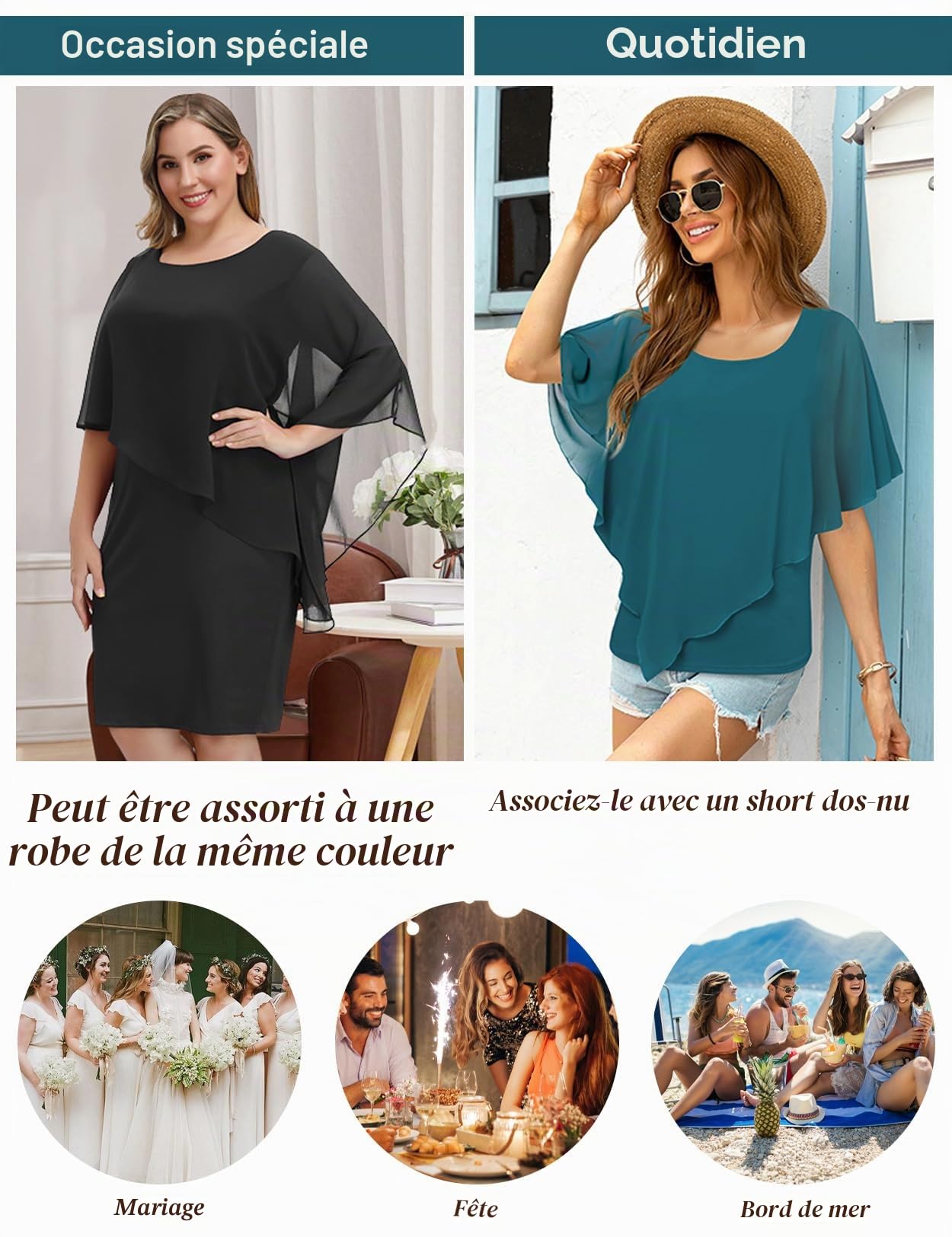 BEAUTELICATE Châle Étole en Mousseline de Soie Boléro Cape De Femme Mariée Mariage Soirée D’été Demoiselle d'honneur