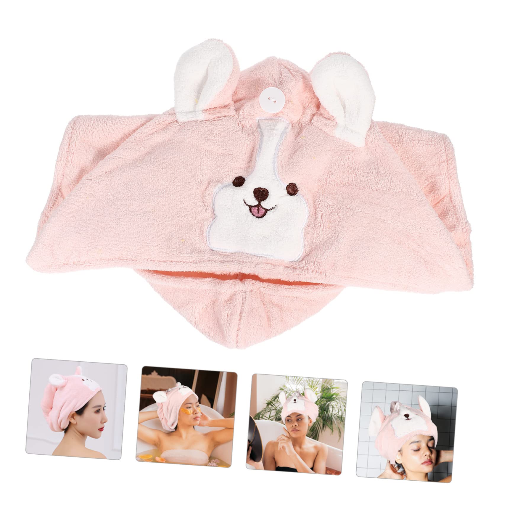 OUNONA Cartoon Coral Fleece Hair Drying Hat Super Absorbent Water Absorption Hair Towel Wrap for Lightweight and Convenient Travel Bath Towel Hat for Quick Drying Wet Hair