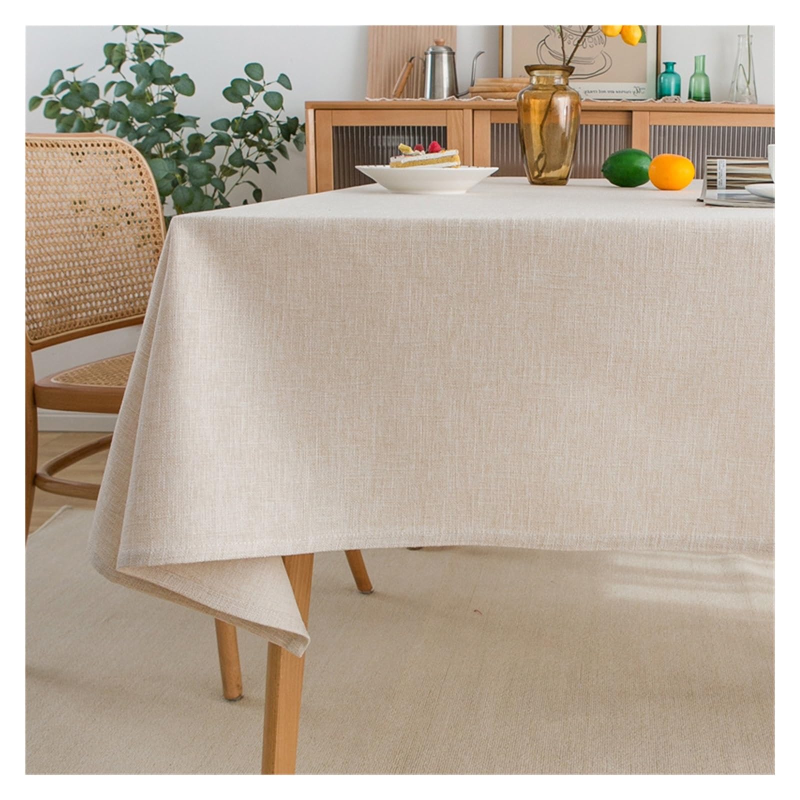 Mantel Impermeable Mantel Rectangular Impermeable, De Granja, Antiencogimiento, Y Resistente A Las Arrugas, Cubierta Mesa Tela Decorativa(Beige,140 * 190cm)