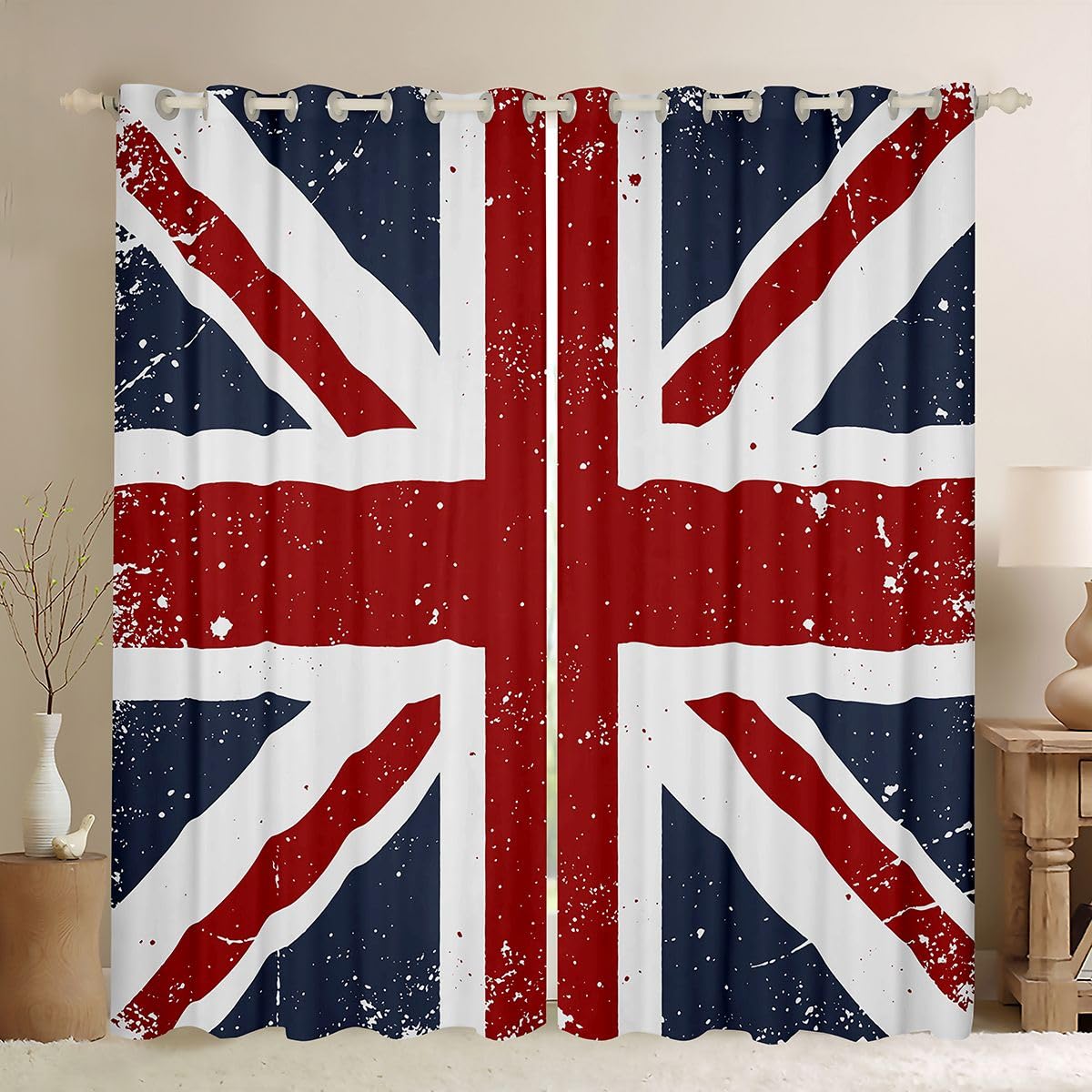 Homewish Vintage Union Jack Blackout Curtains 66 x 72 for Teens Bedroom