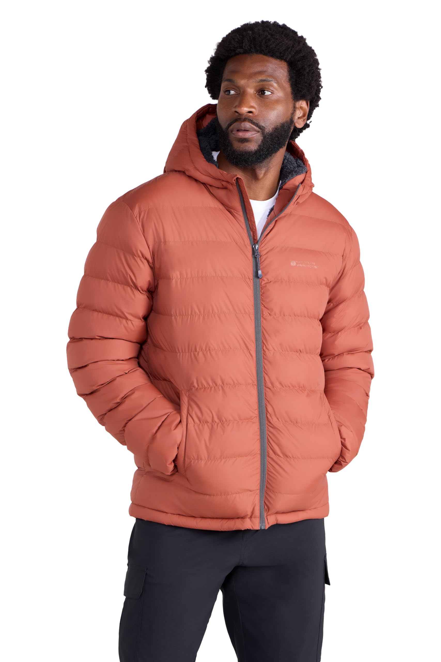 Mountain Warehouse Men's Burnt Orange Seasons Fur-Lined Padded Jacket - Microfibre Insulation & Faux Fur Puffer Coat With Side Pockets - Best For Autumn, Winter, Outdoors 3XL