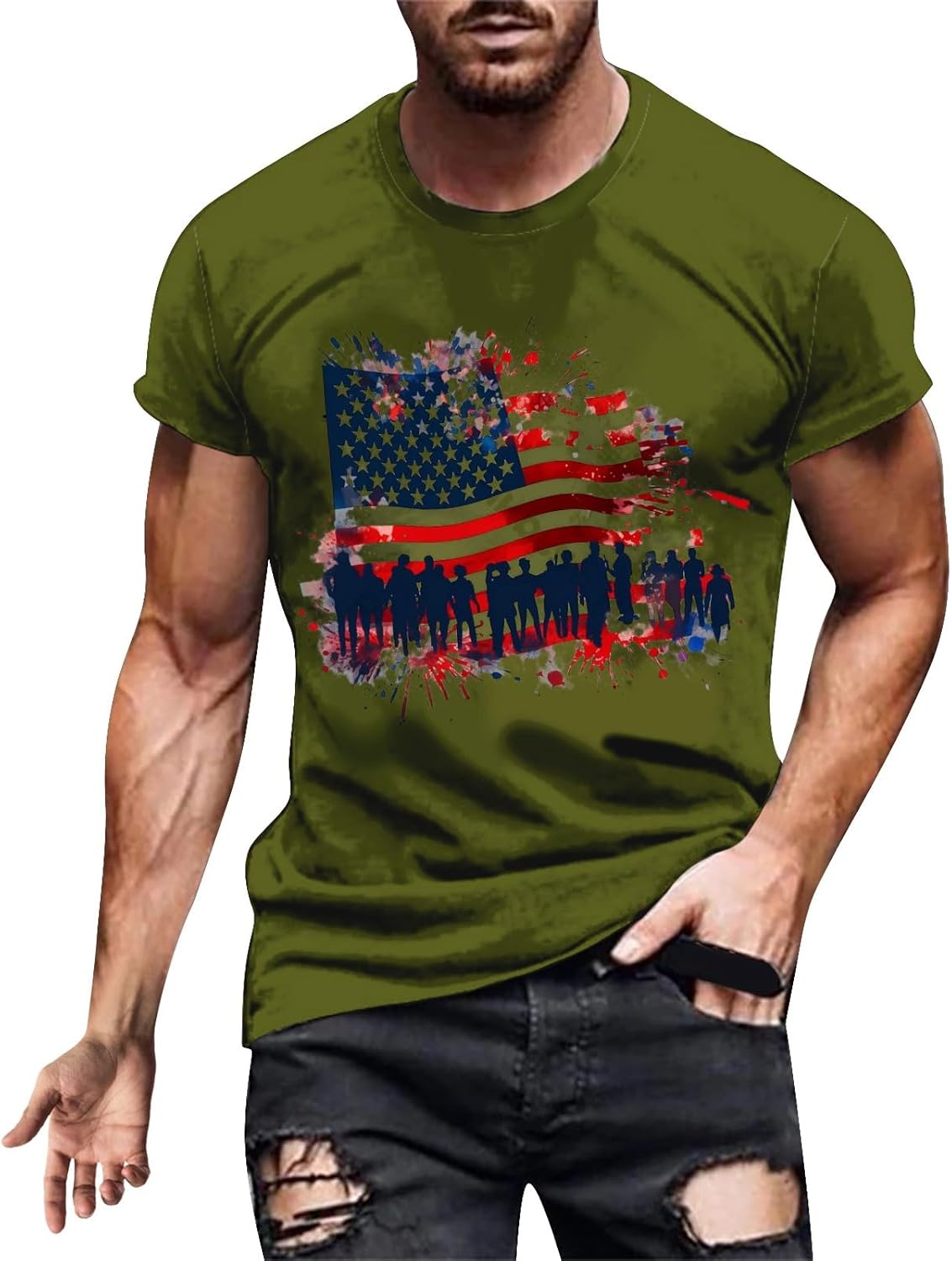 4th of July Shirt Men USA Patriotic American Flag T-Shirt Independence Day Clothing Shirts Casual Graphic Tee