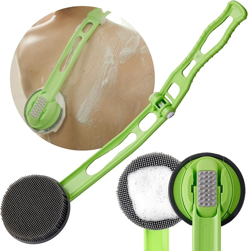 DOWMI Escova de Silicone para Banho com Cabo Curvo Dobrável de 48,26 cm