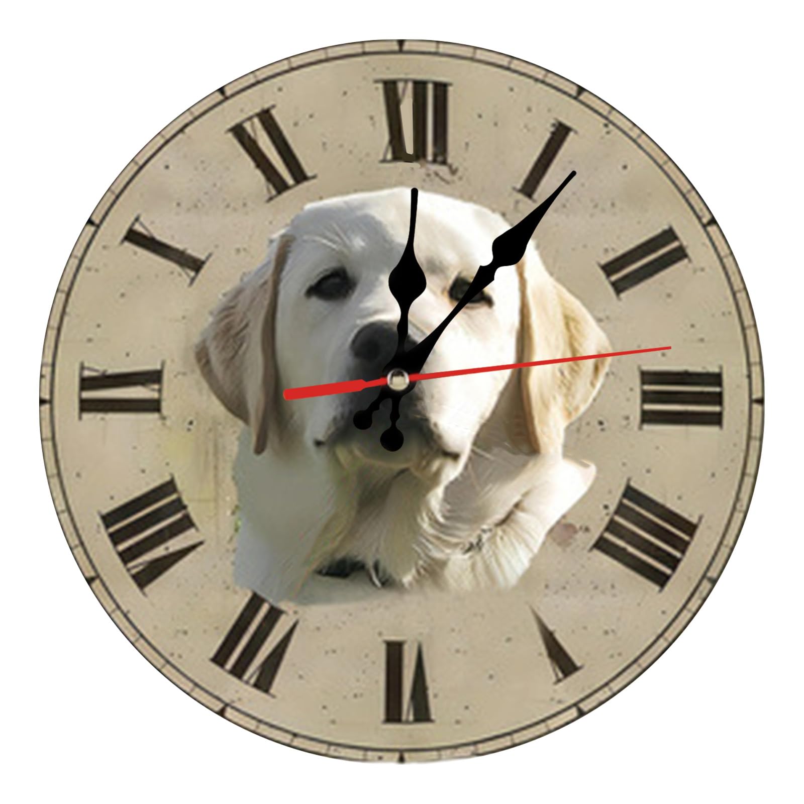 astylishome Outdoor Clocks for the Garden Dog Pet Animal Puppy Round Clock Wall Decorative Silent No Ticking 12 Inch 30cm Roman Numerals Modern for Bedroom 1811