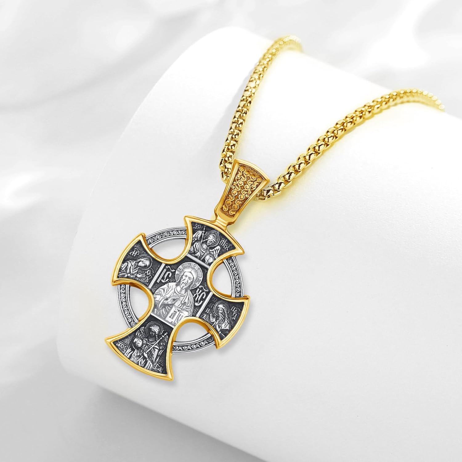 Religious Saint Necklaces, S925 Sterling Silver St Michael/St Christopher/St Benedict/Saint Jude/Jesus Crucifix/St Uriel/Gabriel/Archangel Raphael/St Patrick/Saint Andrew/Saint Florian Pendants, Protection Amulets, Catholic Medallions Jewelry with Gift Box