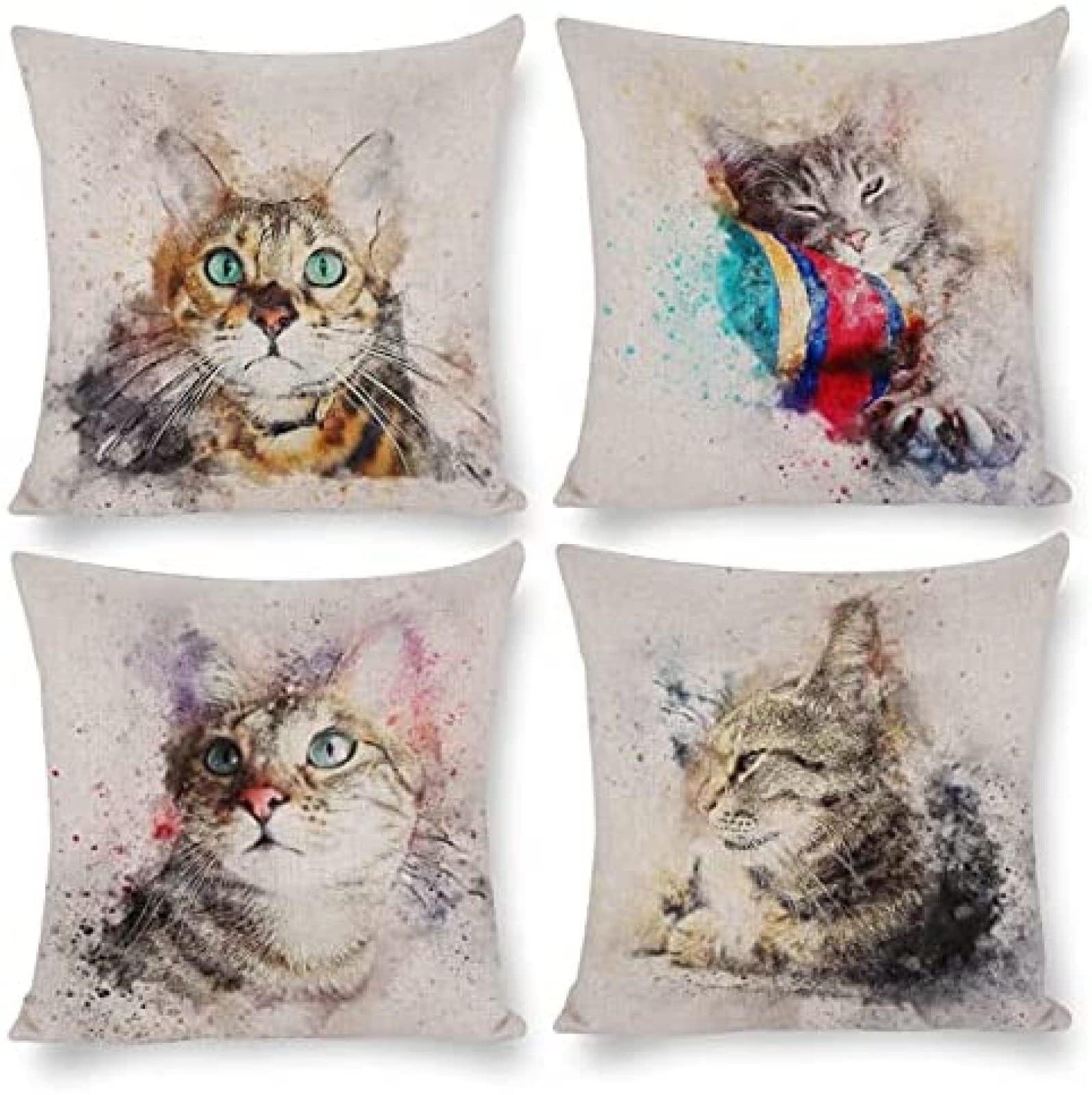 Kat kussensloop kussensloop 45,72 x 45,72 cm schattig dier kitten decoratieve kussensloop 4-delige set vierkante kussenslopen voor bank, kat 9 Kat kussensloop kussensloop 45,72 x 45,72 cm schattig dier kitten decoratieve kussensloop 4-delige set vierkante kussenslopen voor bank, kat 9