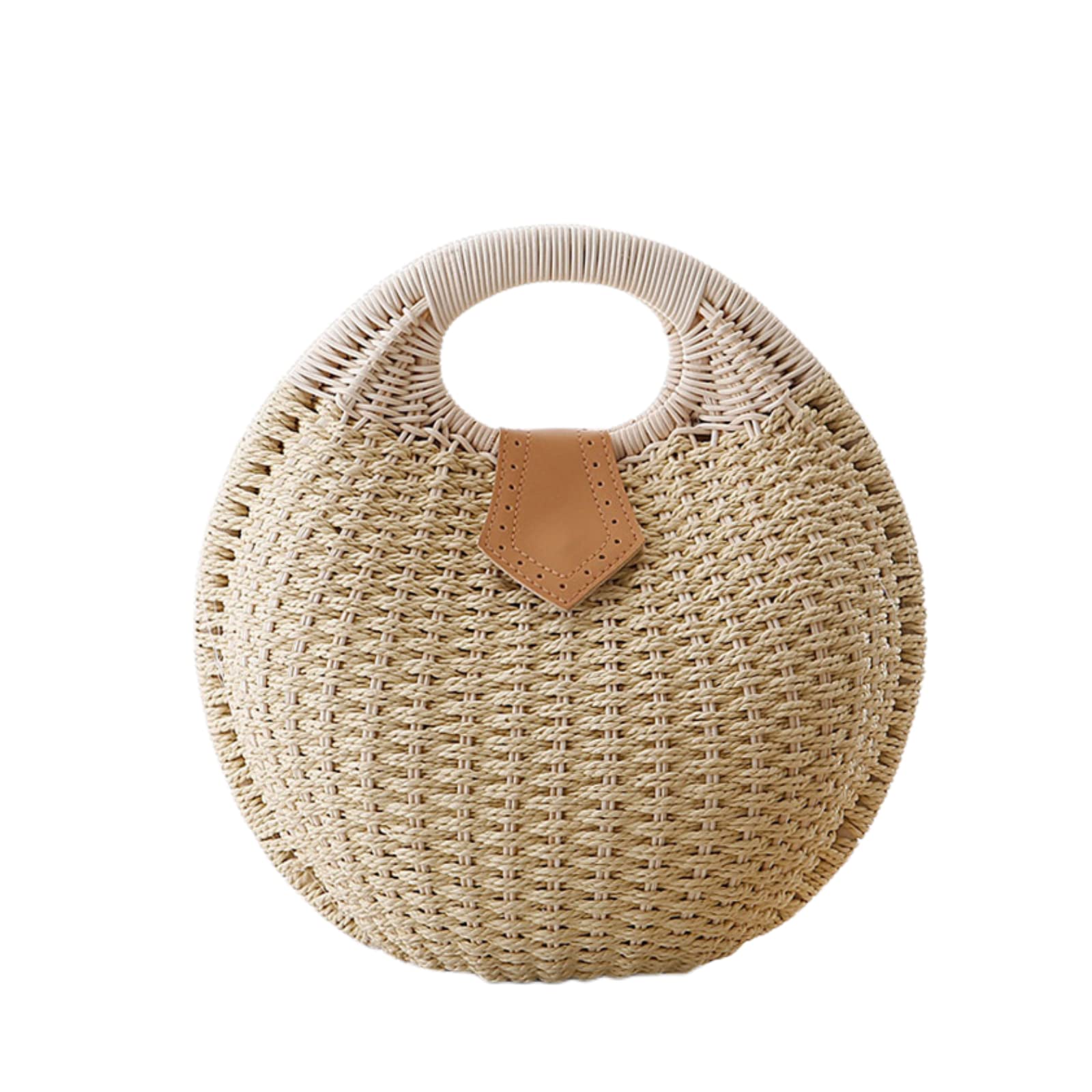 Bolso de paja para mujer, con forma de concha, tejido de playa, de moda, de verano, tejido a mano, de ratán, para vacaciones, Beige, Large