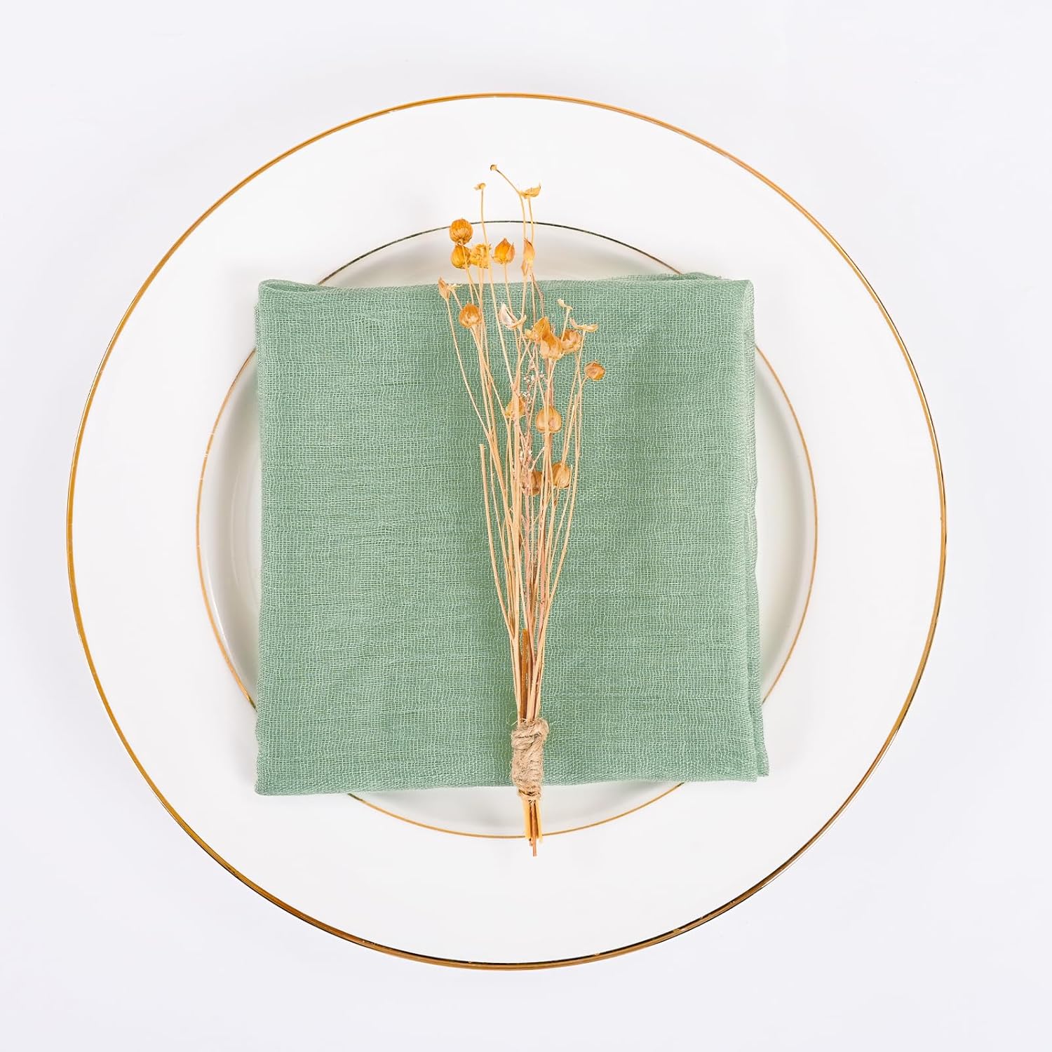 Sage Green Cheesecloth Napkins - Bulk Set of 100, 20x20 Inch Washable and Reusable Boho Cotton Gauze Cloth Napkins for Weddings, Bridal Girl Baby Shower, Party and Banquet