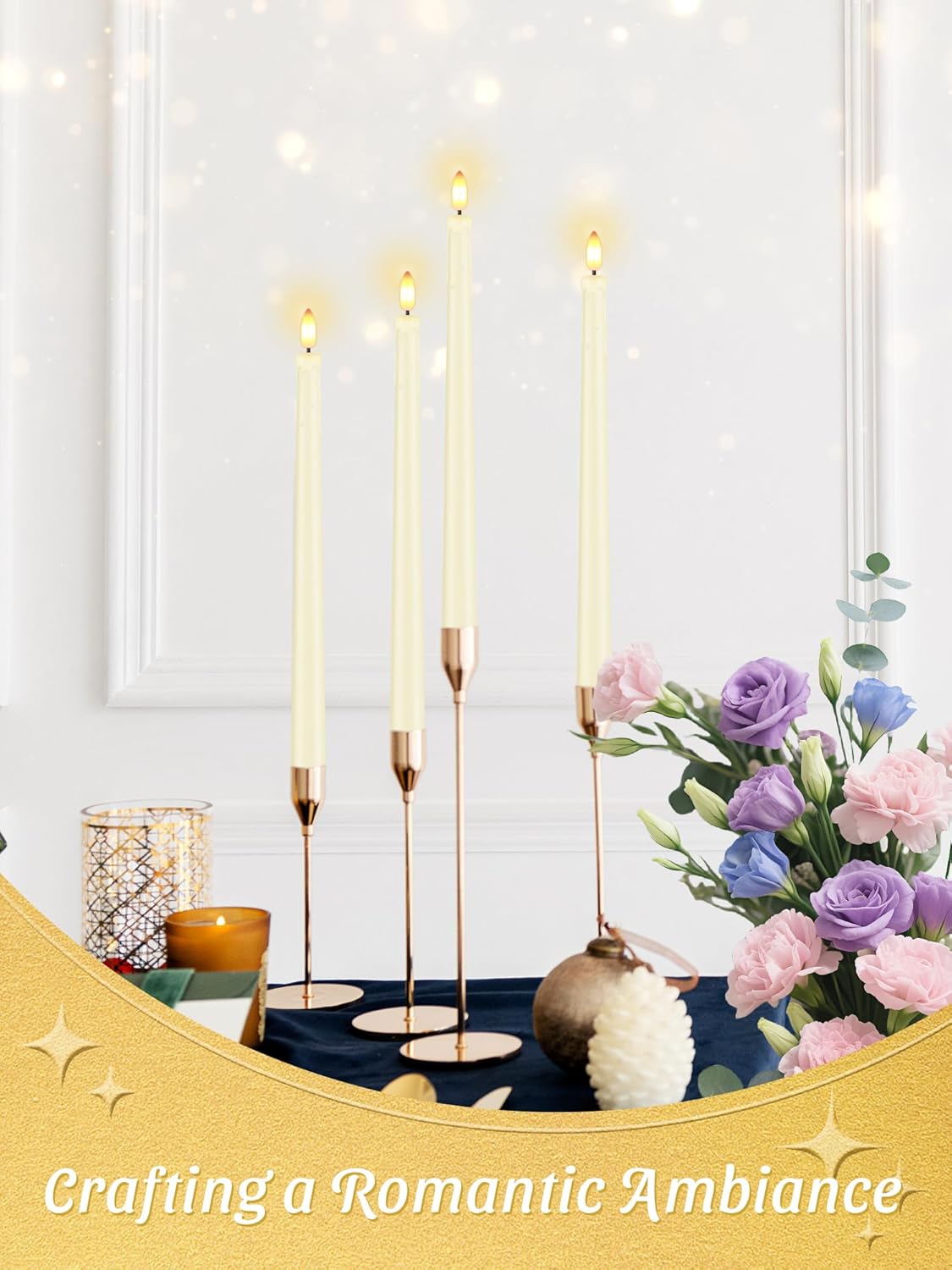 12 Pcs Flameless Taper Candles with Remote Timer, 11" Long Battery Operated Taper Candles, Flickering 3D Flame, Plastic Fake LED Candlesticks for Home Wedding Party Holiday Decor, Ivory