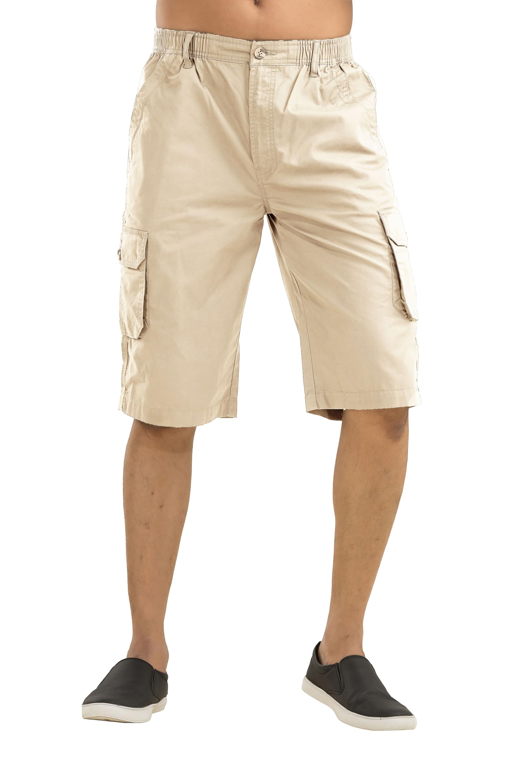belano Men's Beige Cotton Regular Fit Cargo Long Shorts-picture-40