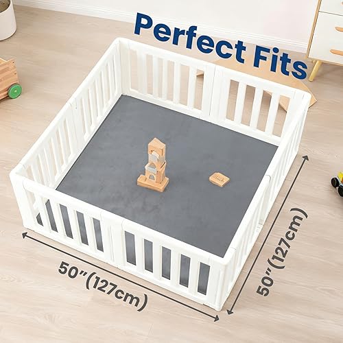 Miniatura 6 de Tapete de juego para bebé para piso, espuma elástica de 1.3 pulgadas de grosor, tapete de corral de 50 x 50 pulgadas para tiempo boca abajo,