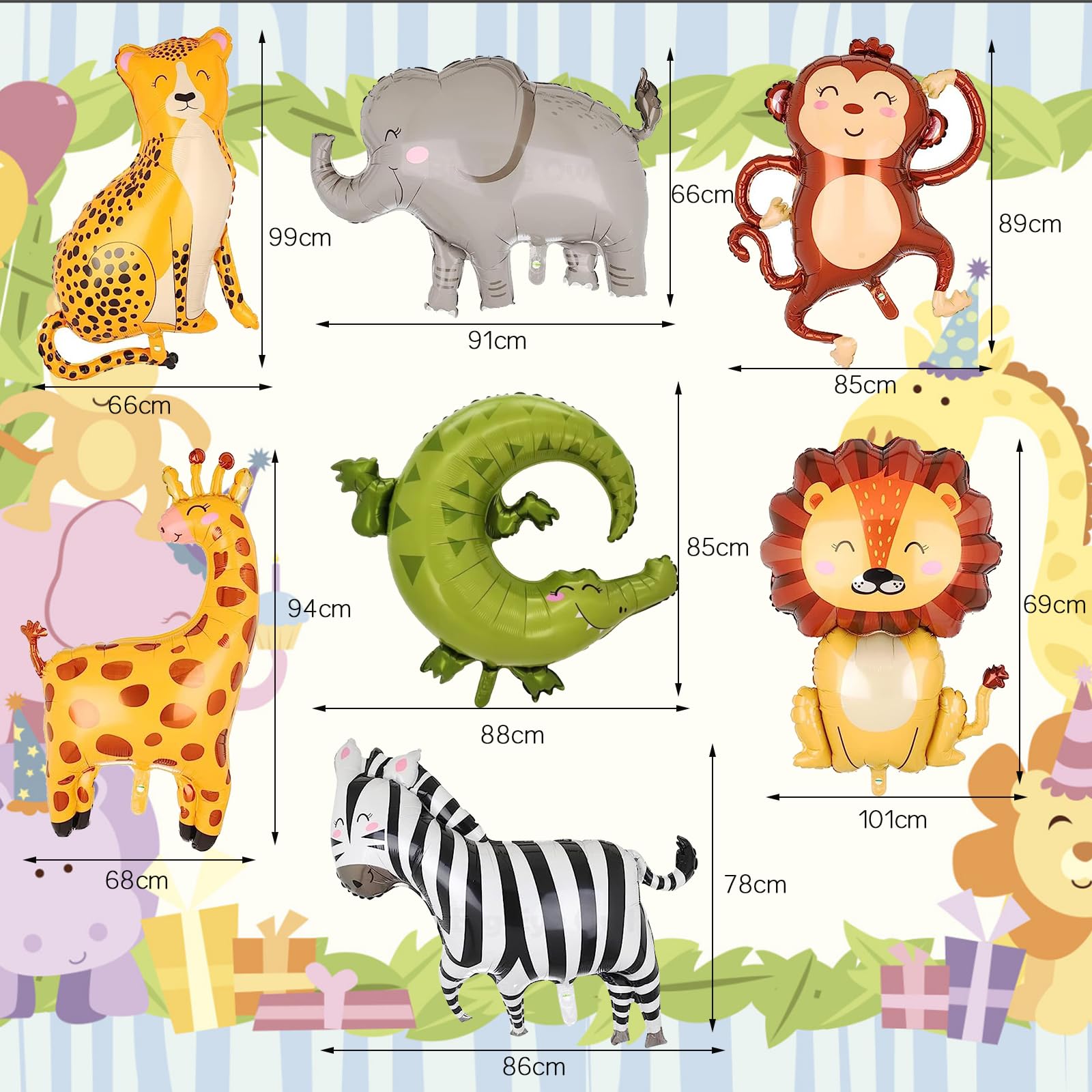 LEMONSTONE Balloon Animals, Pack of 7 Foil Animal Balloons, Jungle Safari Decoration, Reusable, Perfect for Baby Showers, Kids Parties - Image 2