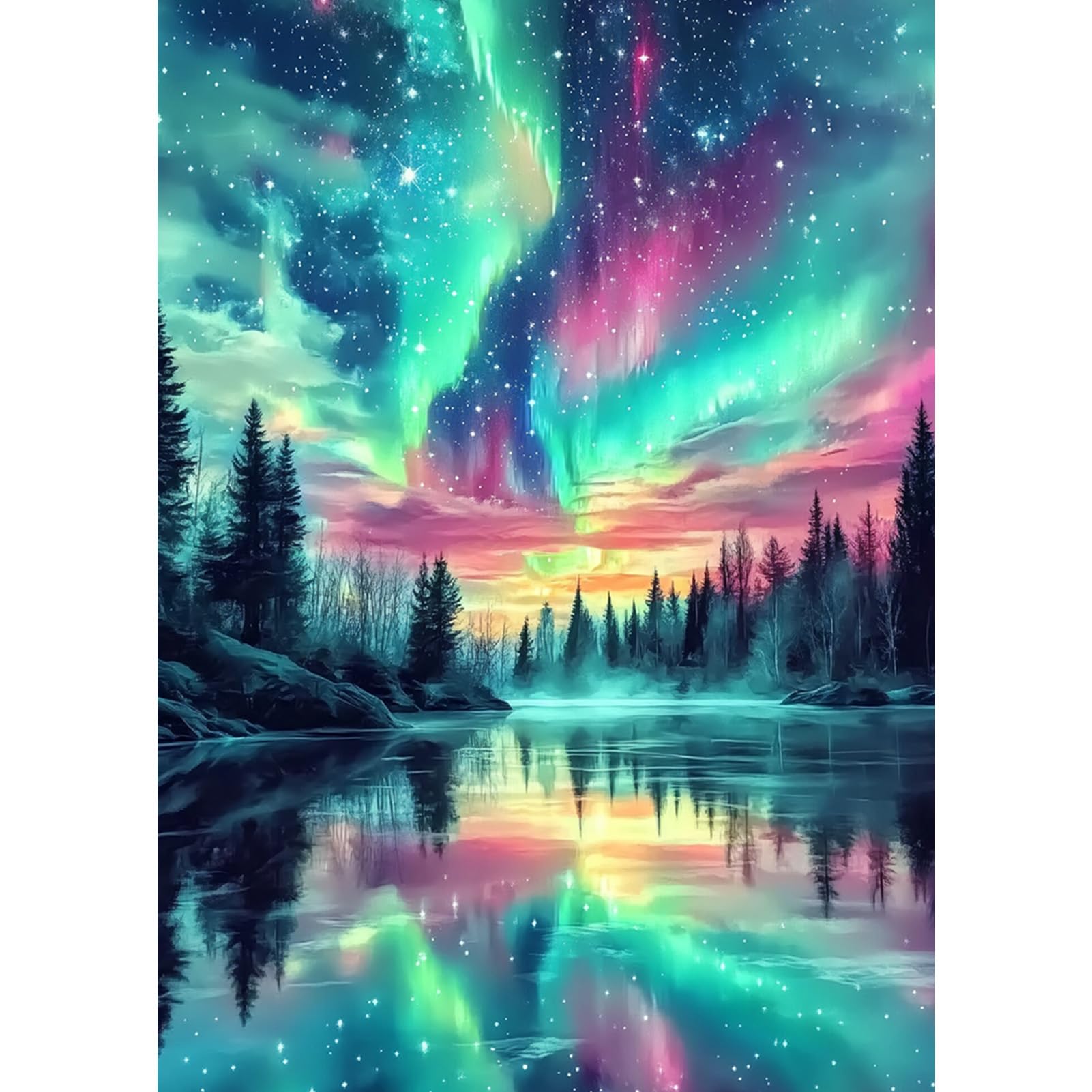 TOSTOG Aurora Night Sky Diamond Painting Kits for Adults, 5D Full Drill Diamond Art Kits Gorgeous Northern Lights, DIY Round Diamond Picture Arts Gem Painting Crafts for Home Wall Decor 30x40cm