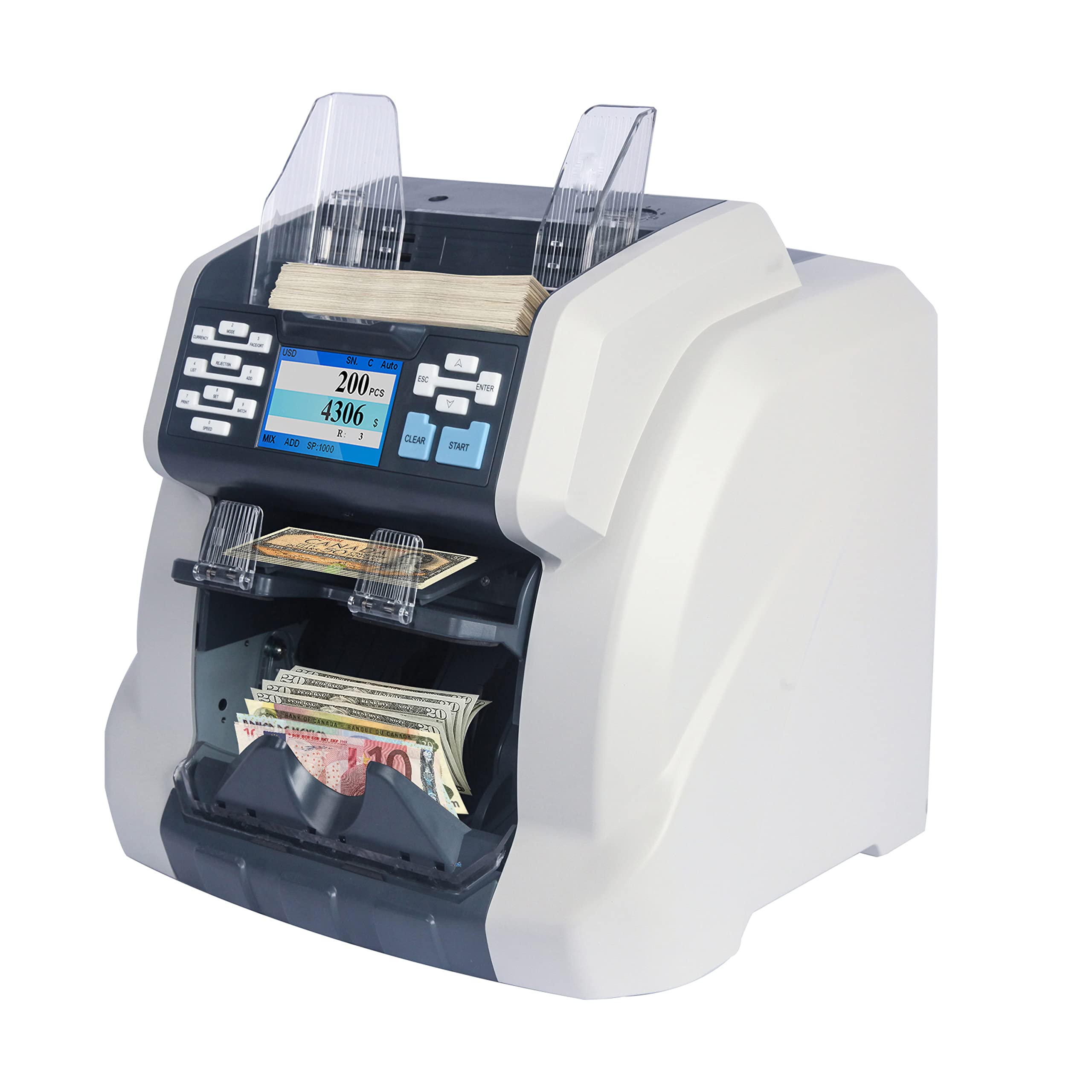 Ribao BCS-160 Two-Pocket Mixed Denomination Money Counter, UV/MG/MT/IR/CIS Bank Grade Counterfeit Detection Serial Number Record Cash Bill Counter & Sorter, 2-Year Warranty