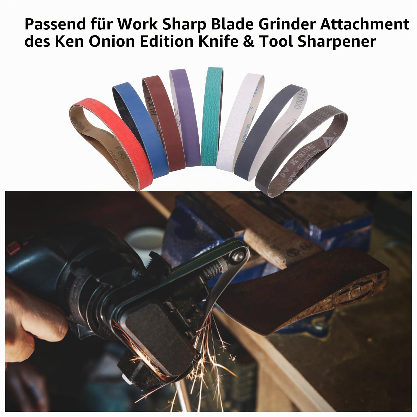 1 x 45,7 x 45,7 cm Schleifbänder, 16 Stück Messerschärfer, Schleifbänder für die Arbeit, scharfe Ken Zwiebelklingen-Aufsatz, 80/120/240/400/600/800/1000/2500 Körnung, Messerschärfbänder
