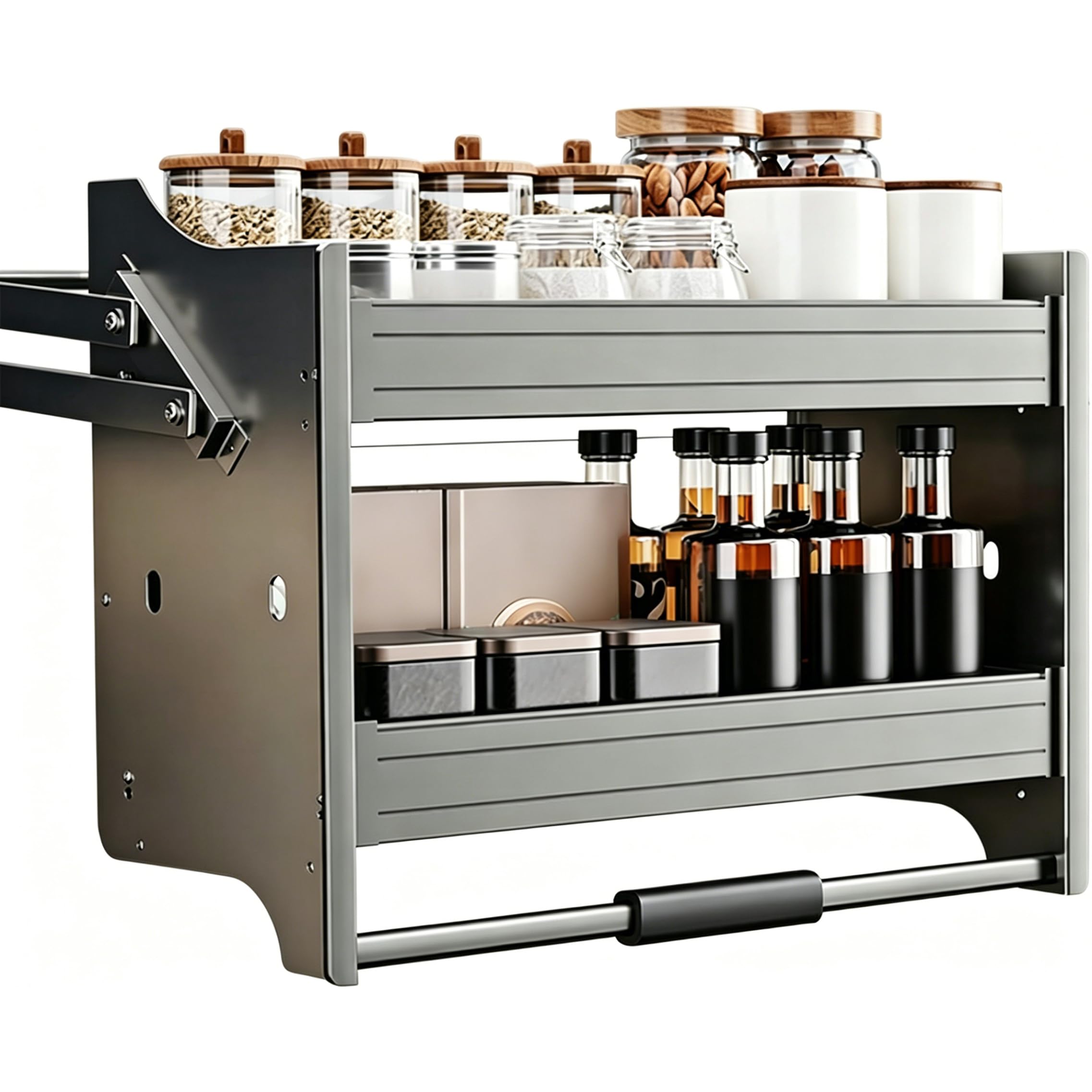 DLLDQBD Cabinet Pull Down Shelving System,Kitchen Cabinet Storage Pull Down Shelf for Kitchen Cafe Storage Kitchen Cabinet Pull Down Shelf Upper(Size:71x26x53cm(27.95x10.24x20.87in),Color:Black)
