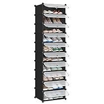 SONGMICS Scarpiera a 10 Scomparti, Scaffale Componibile in Plastica, Armadietto Portascarpe Fai da Te con Ante e Martelletto, Mobiletto Porta Scarpe, Nero LPC10HV1