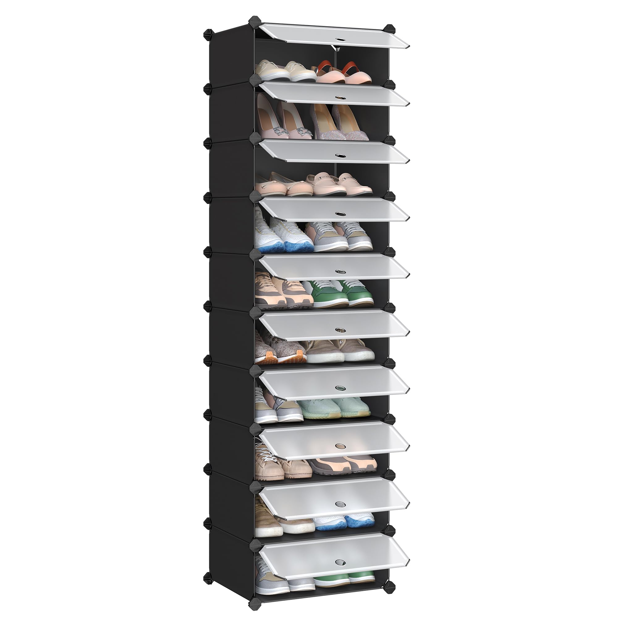 MUOU Scarpiera A 10 Ripiani Da Appendere Alla Porta - Telaio In Metallo E Tessuto A Rete, 50.9x20x150.9 Cm, Capacità 30 Paia, Per Armadio E Ingresso - Nero