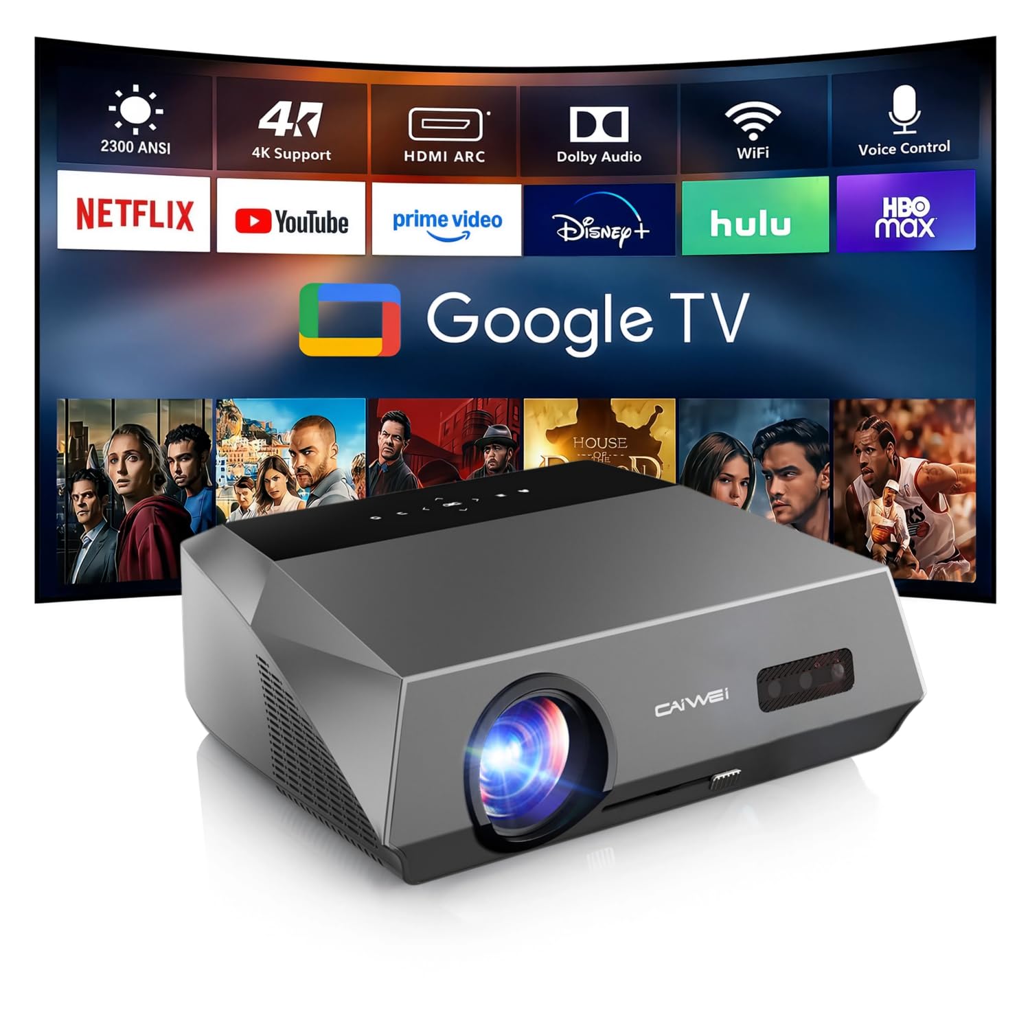 Inteligentny projektor LED 4K HDR WiFi 6 Bluetooth DB Audio, 2300ANSI projektory do gier filmowych w ciągu dnia, 4K Ultra HD, kino domowe, sufitowe, z automatyczną ostrością, Keystone, Zoom, Airplay