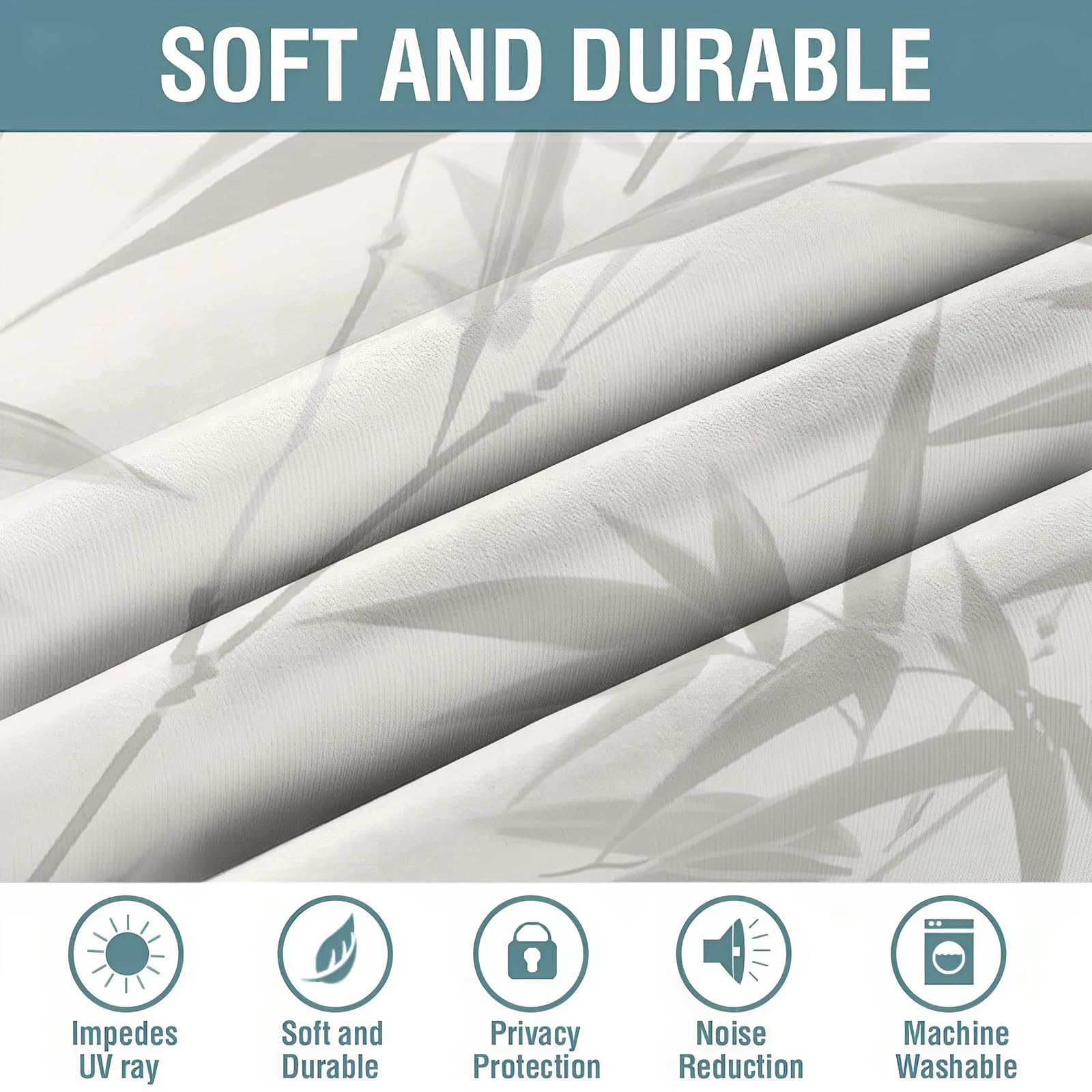 Tenda Oscuranti Bianco Foglie Della Foresta Di Bambù Tende Stampate In 3D Con Passanti Piante Naturali Camera Da Letto Cucina Soggiorno Balcone Decorazione Da Finestre,140L X 160A Cm