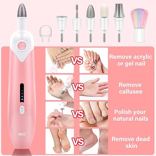 Miniatura 3 de IMVII Kit profesional de manicura y pedicura de 5 velocidades, juego de lima de uñas eléctrica, máquina de taladro eléctrico de uñas, herramienta de