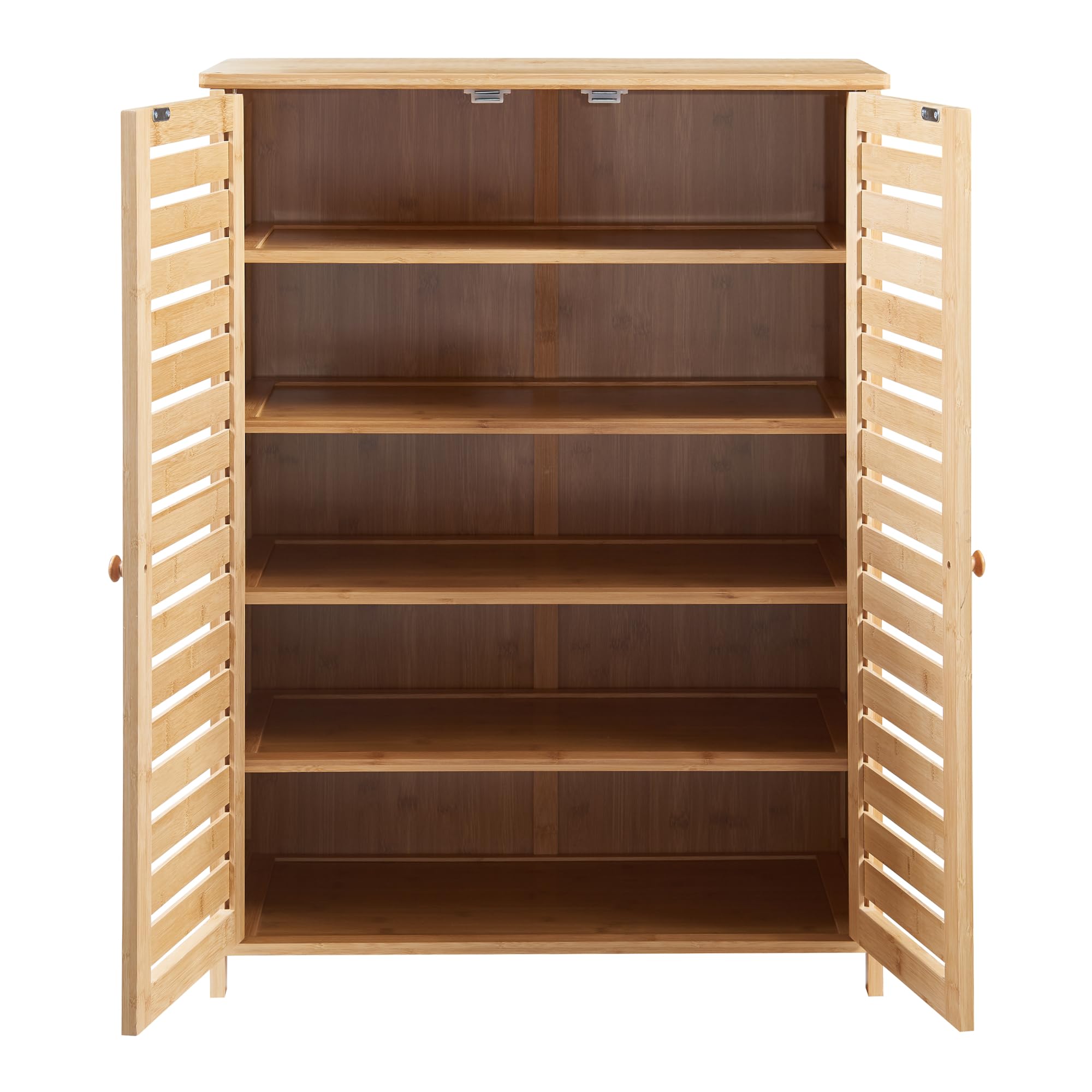 [en.casa] Mueble Zapatero Armario de 5 Niveles Estantería con 5 Estantes y Puertas de Rejilla para 10 Pares de Calzados Buena Ventilación de Bambú 88 x 66 x 33 cm - Natural
