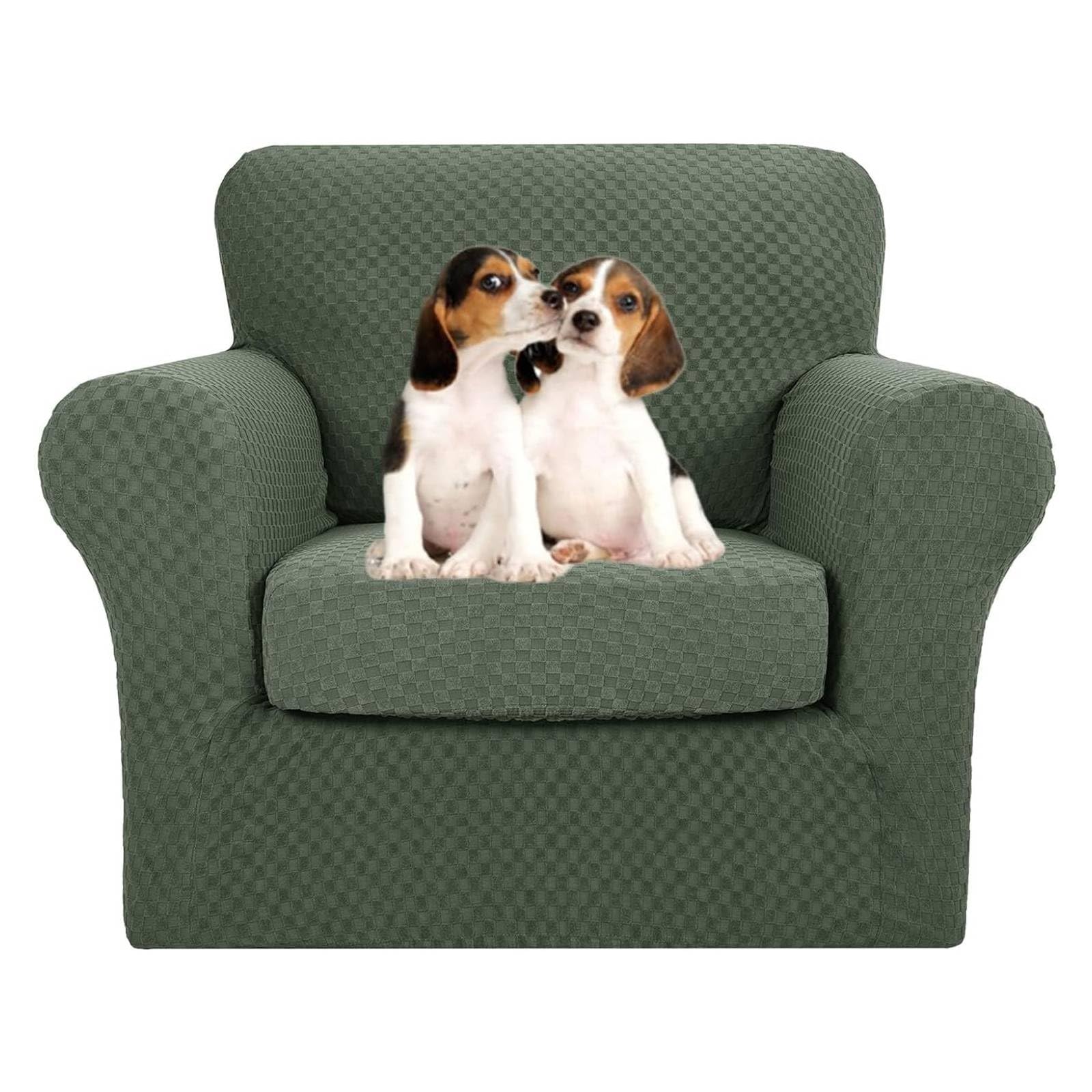 MAXIJIN Copridivano elasticizzato a 1 Posti con 1 Copricuscini, Copridivano antiscivolo monoposto con Copricuscino Separato per animali domestici, cani (1 Posto, Army Green)