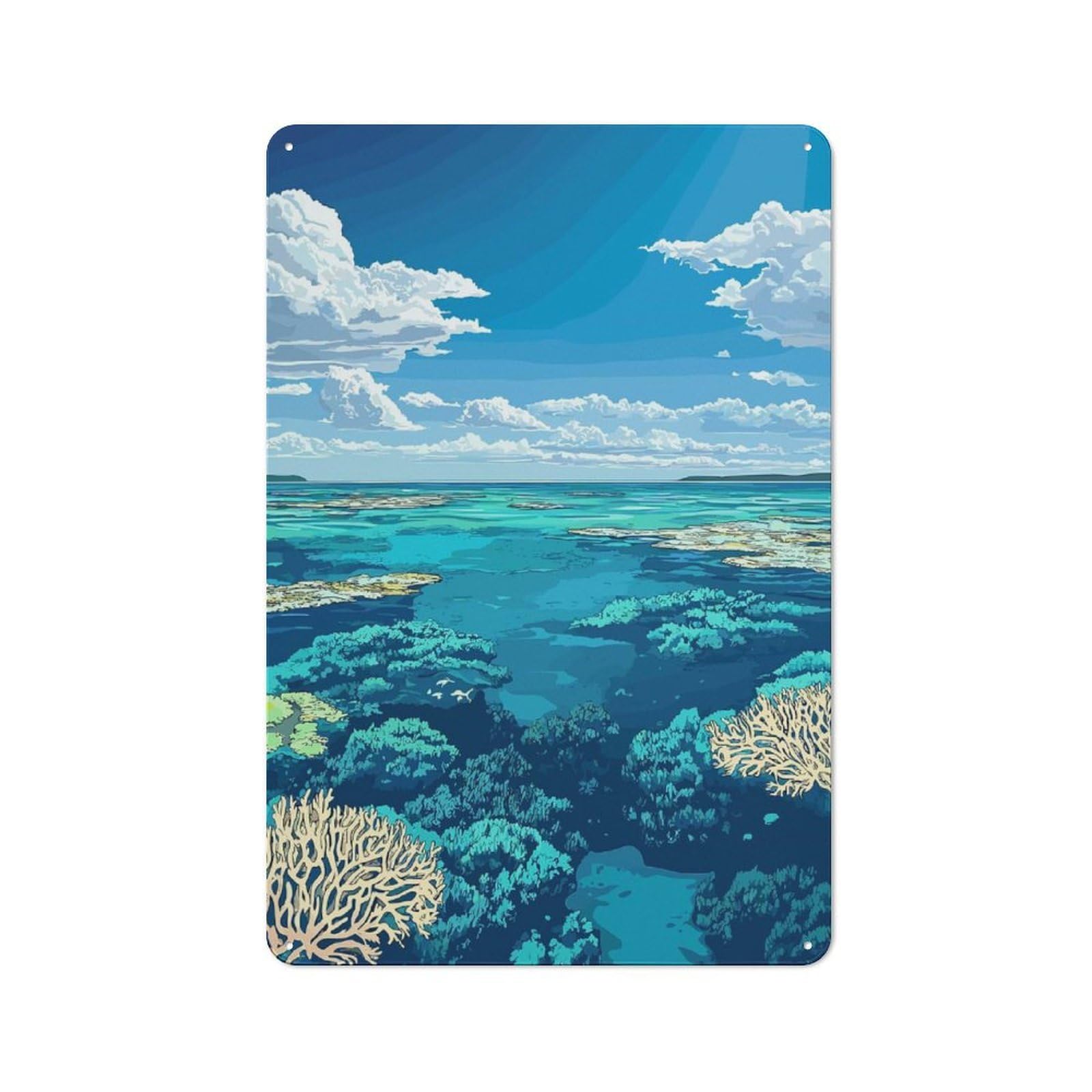 Junmoney Style-7 Tin Sign 30X20cm With Coral Reef Under Blue Sky For Garage Wall, Retro-Style Decor, For Room Styling Across Garages And Workshops
