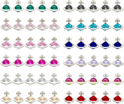 Youteer 40 piezas de diamantes de imitación de planeta para decoración de uñas, diseño de Saturno con purpurina 3D de lujo, dijes de arte de uñas