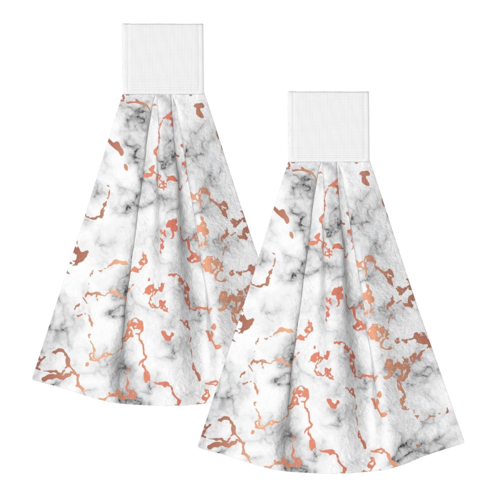 DOPKLNA Marble Texture Copper Splatter, 2 Pcs Hanging Coral Fiber Hand Towels for Bathroom, Absorbent Kitchen Towels