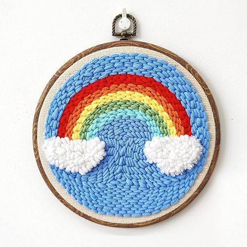 Miniatura 7 de Wool Queen Juego de 3 anillos de bordado de 8.4 pulgadas de 8.5 in, punto de cruz, no se deslizan, marco de exhibición de madera imitada, kits de