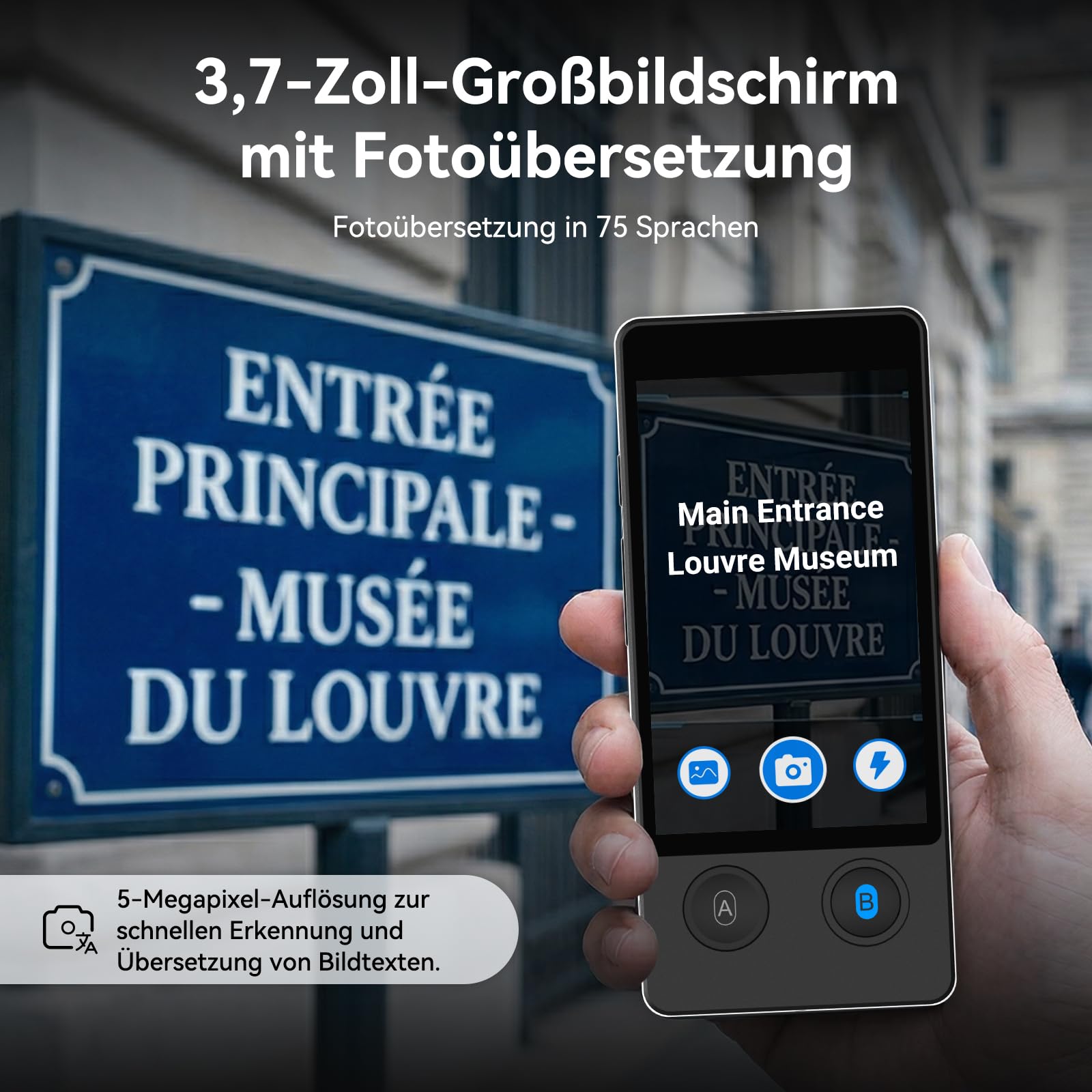 Wooask W12 Sprachübersetzer, 140 Sprachen Echtzeit Online/Offline/ChatGPT/Foto Unterstützung