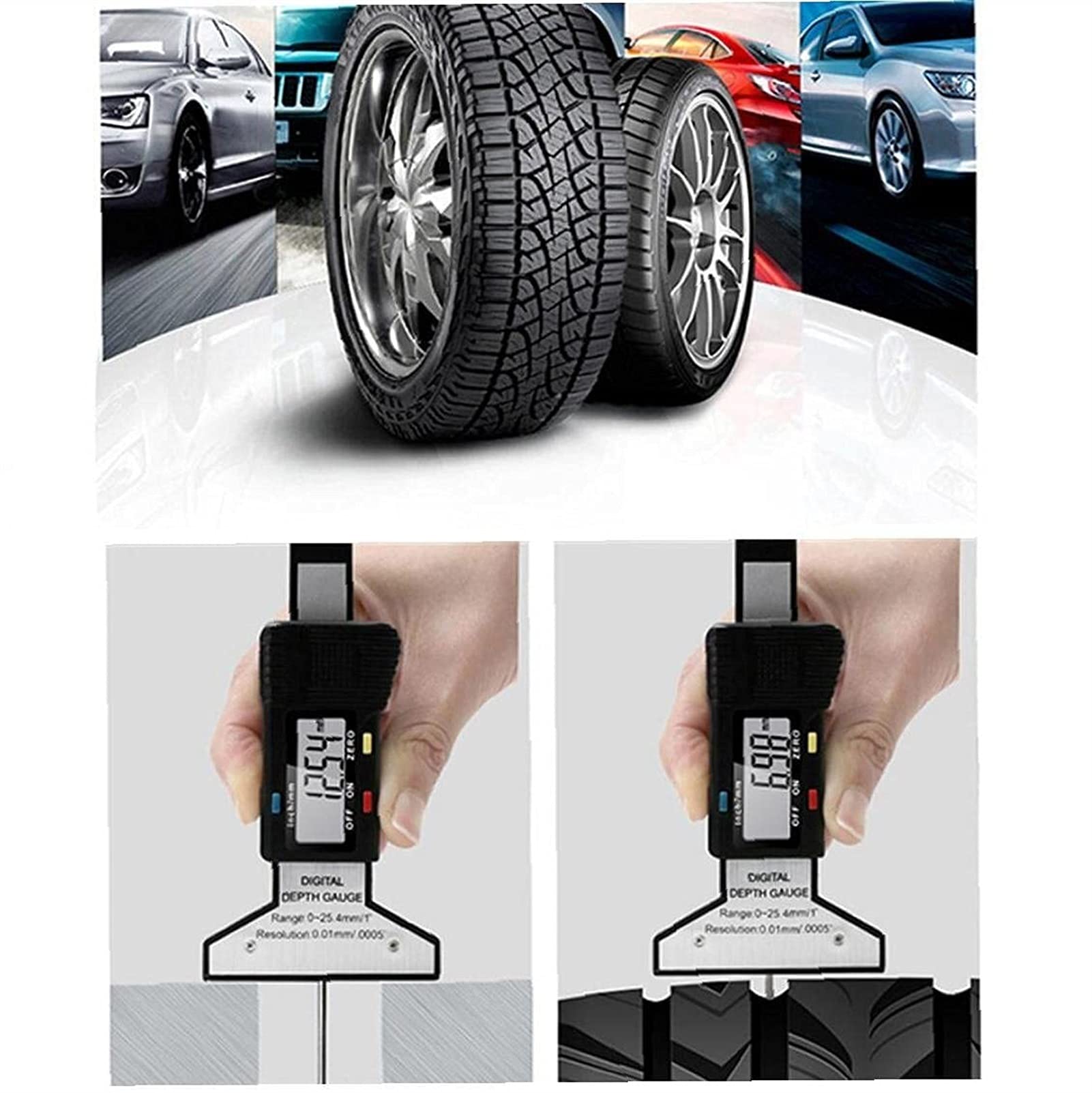 Medidor Digital de Profundidad de la Banda de Rodadura del neumático Comprobador de Profundidad de la Banda de Rodadura portátil de 0-25,4 mm con Herramienta de Pantalla LCD