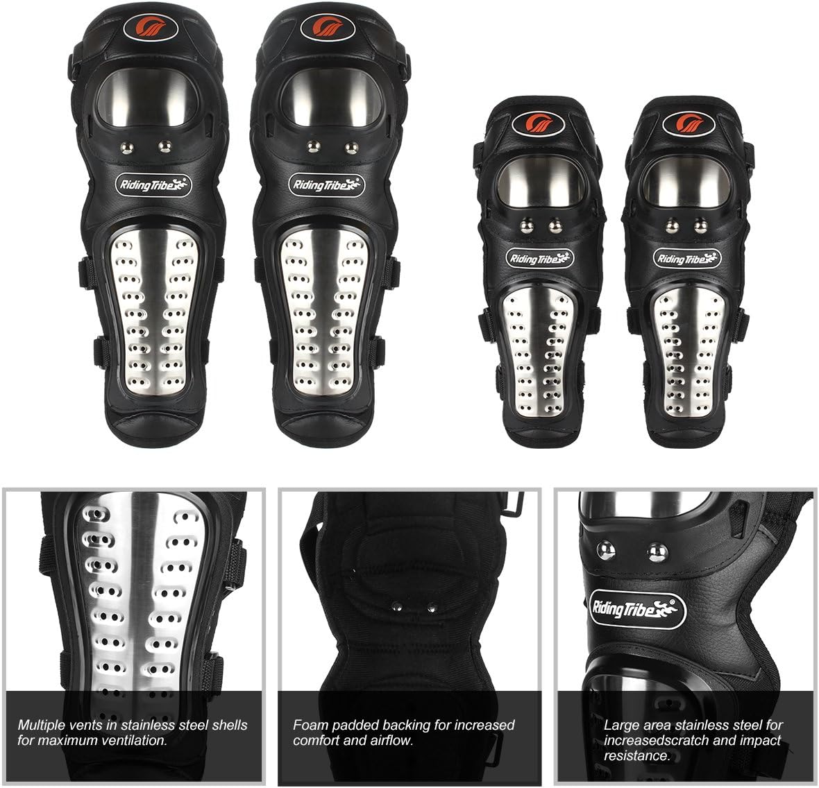 GES Knee Pads Motorcycle - 4Pcs Adults Alloy Steel Motorcycle ATV Motocross Elbow Shin Guards Protector Motocross Racing/Adult Knee (Long) - Image 5