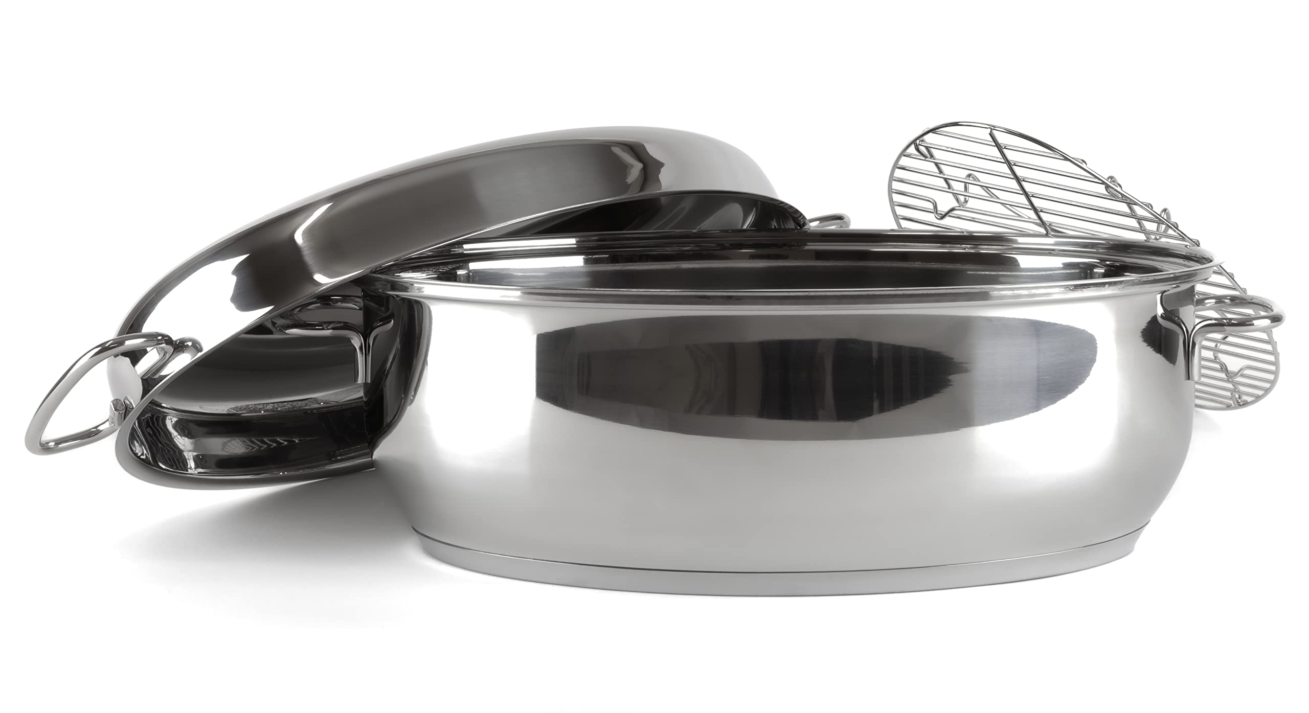 HWD Töpfe Pfannen Bräter mit Deckel für Induktion, 18/10 Edelstahl poliert, Deckel, Thermoknauf, Garsystem, unbeschichtet