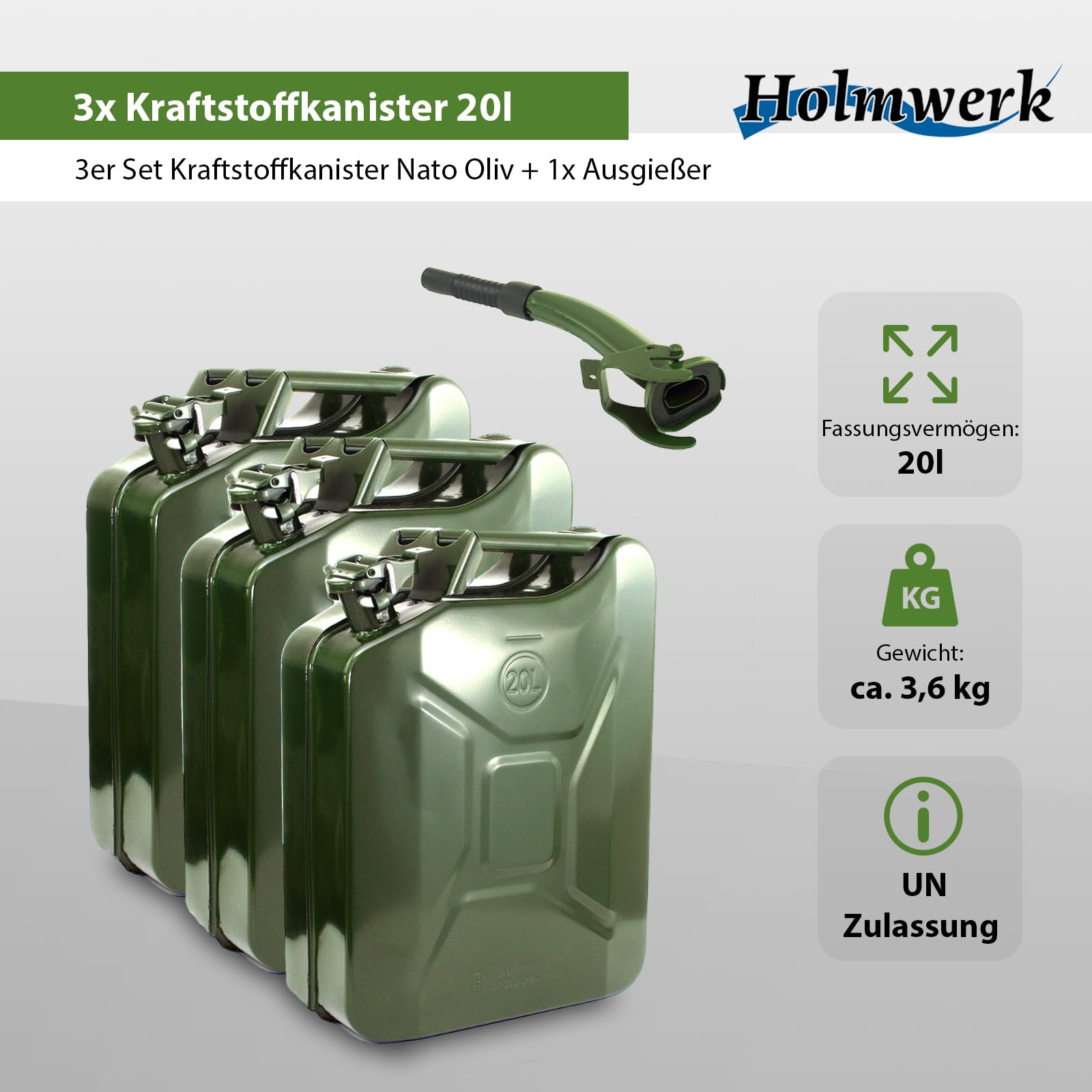 Kraftstoffkanister Metallkanister UN-Zulassung 20 Liter Olivgrün RAL6003 Benzinkanister Dieselkanister