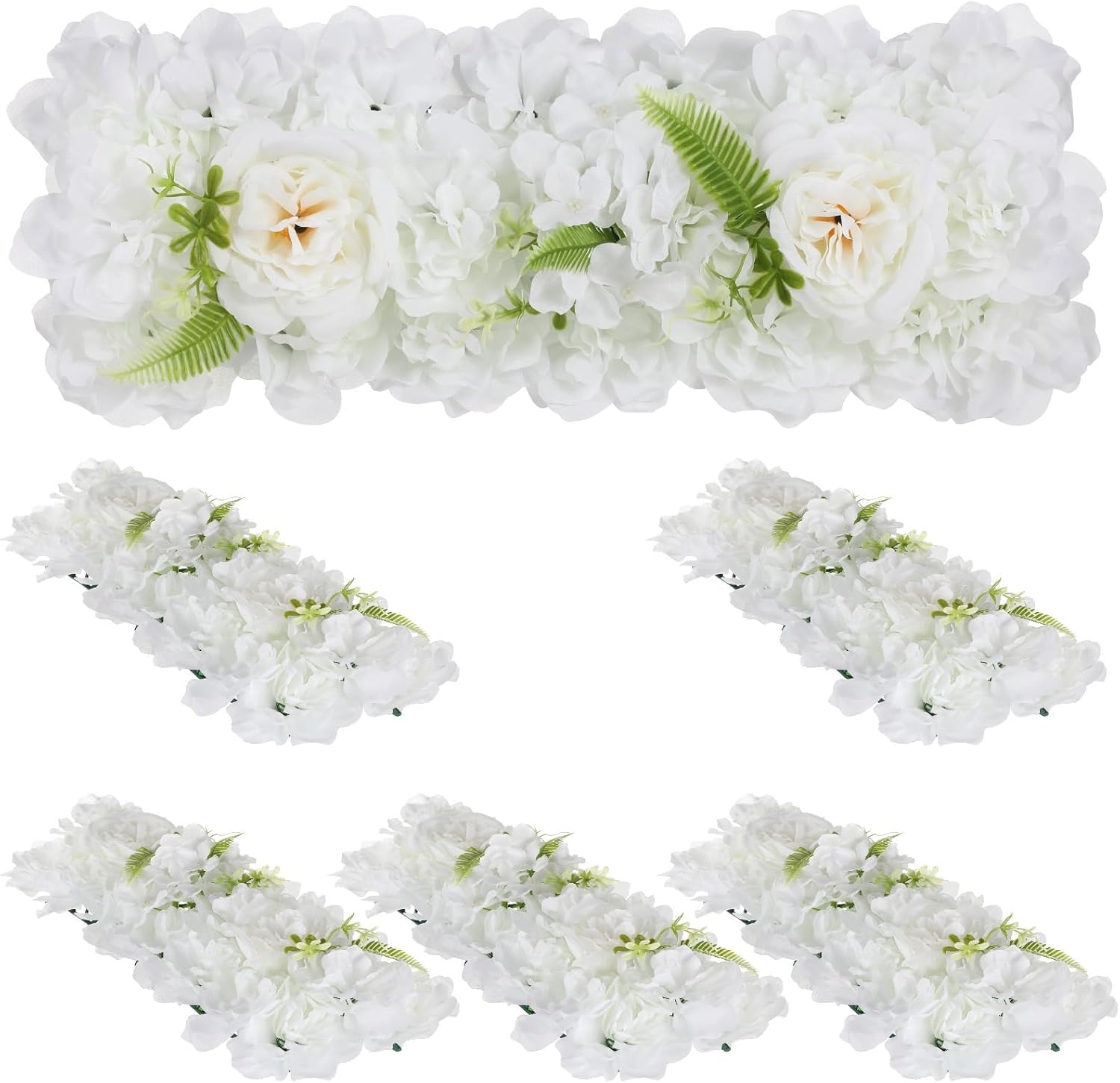 Faux White Hydrangea Floral Swags, 6 Pcs Wedding Arch Artificial Flower Panels for Backdrop, Wall Decor, Flower Row, Table Centerpiece, Aisle Runner Decor