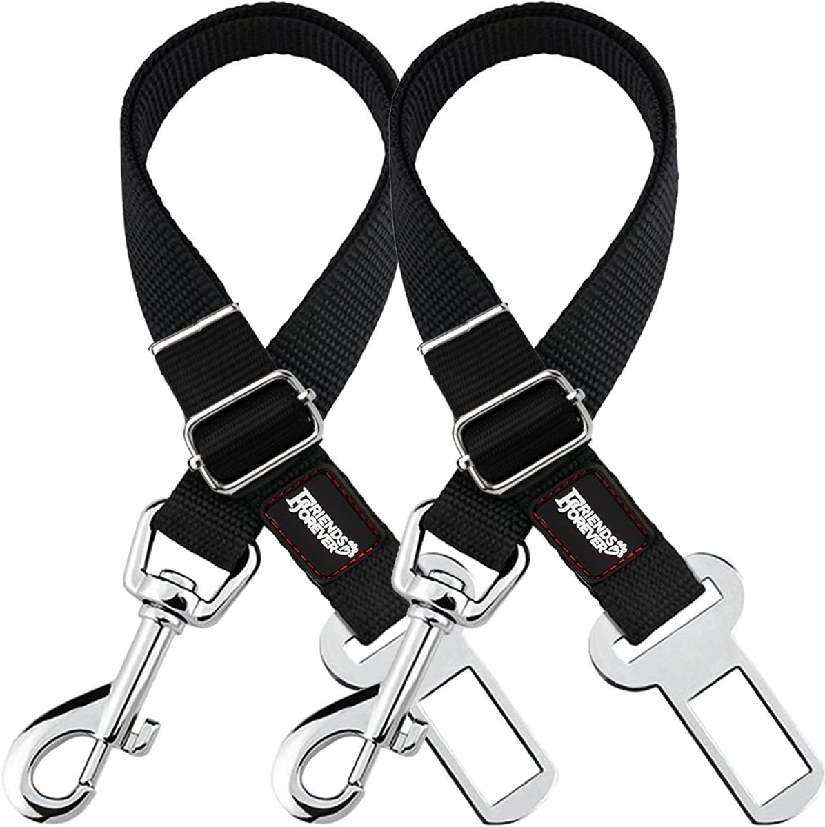 Friends Forever2-Pack, Adjustable Black Nylon Dog Cat Car Seat-Belt, Vehicle Tether, Restraint Lead for Pets