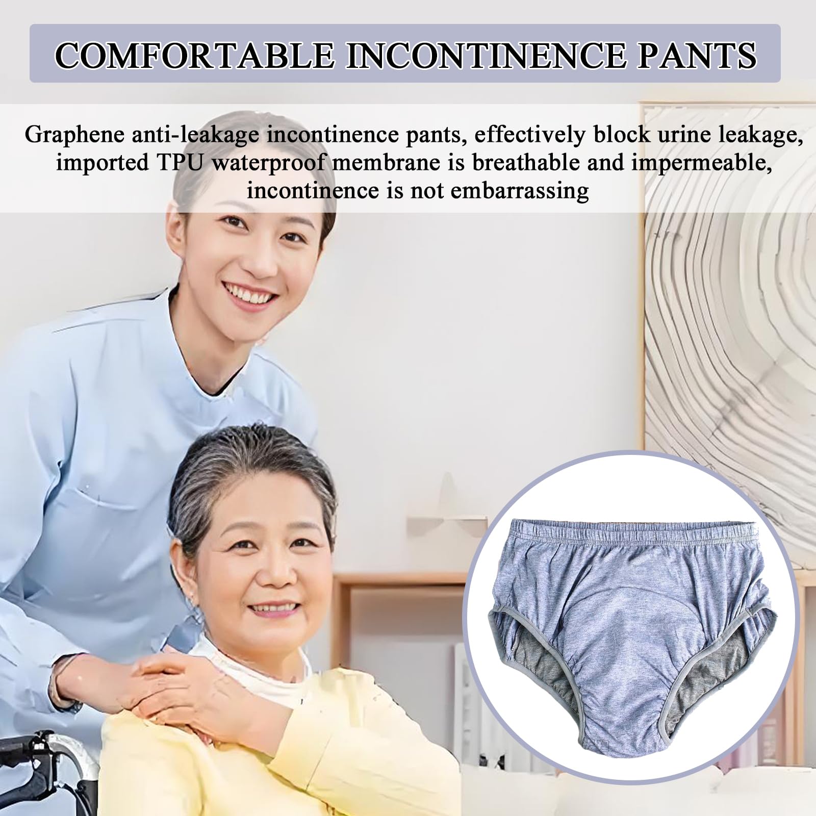 Biancheria Intima per Adulti a Tenuta Stagna per Incontinenza, Lavabile a Basso Rumore Riutilizzabile per Pannolini per Anziani, Incontinenza,XL