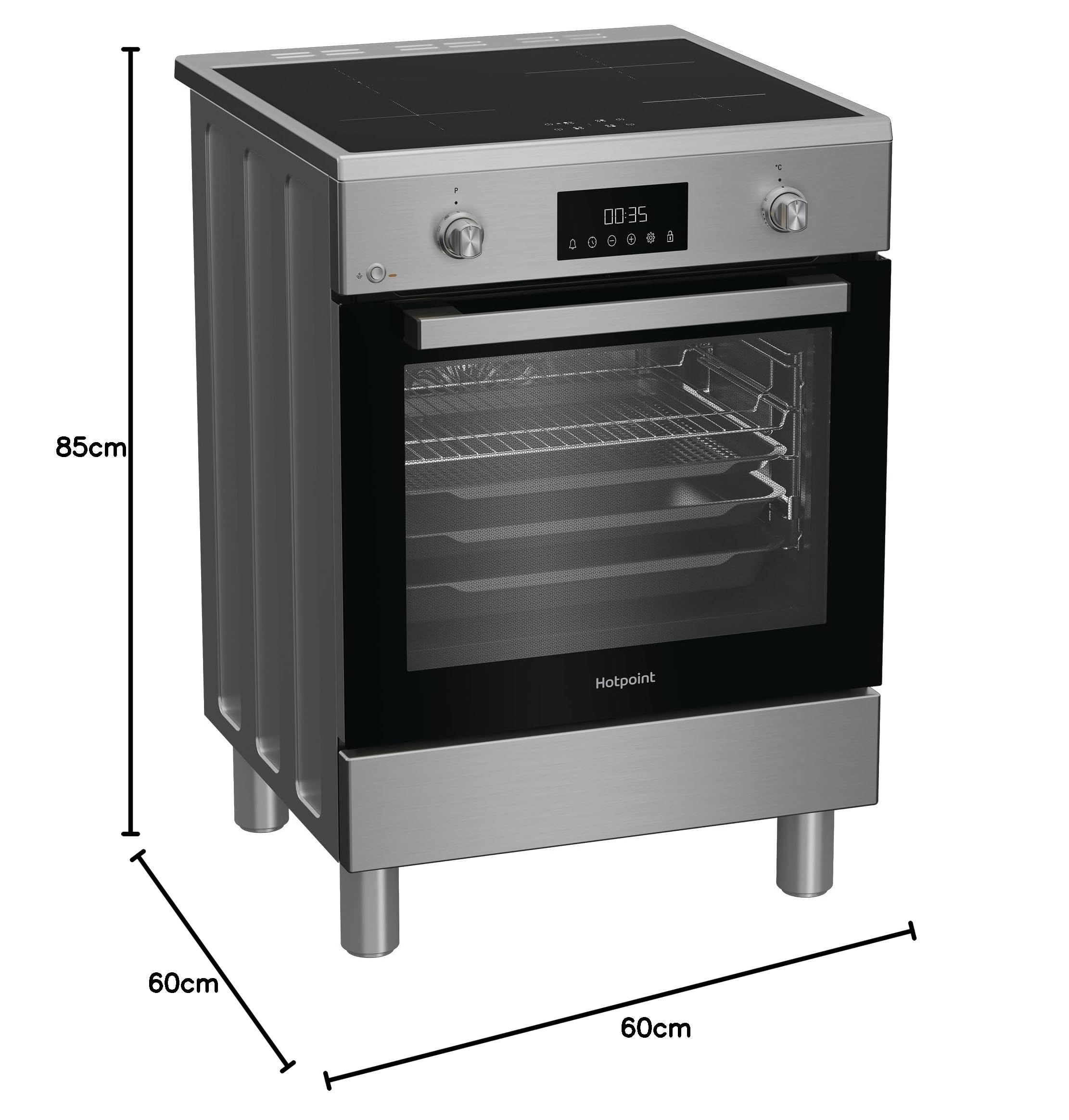 Hotpoint Ariston H6I8LMSAX – Cucina a libera installazione 60x60 cm con forno multifunzione ventilato da 72L, piano a induzione, classe A, Diamond Clean, Air Fry, Active Multiflow – Acciaio Inox
