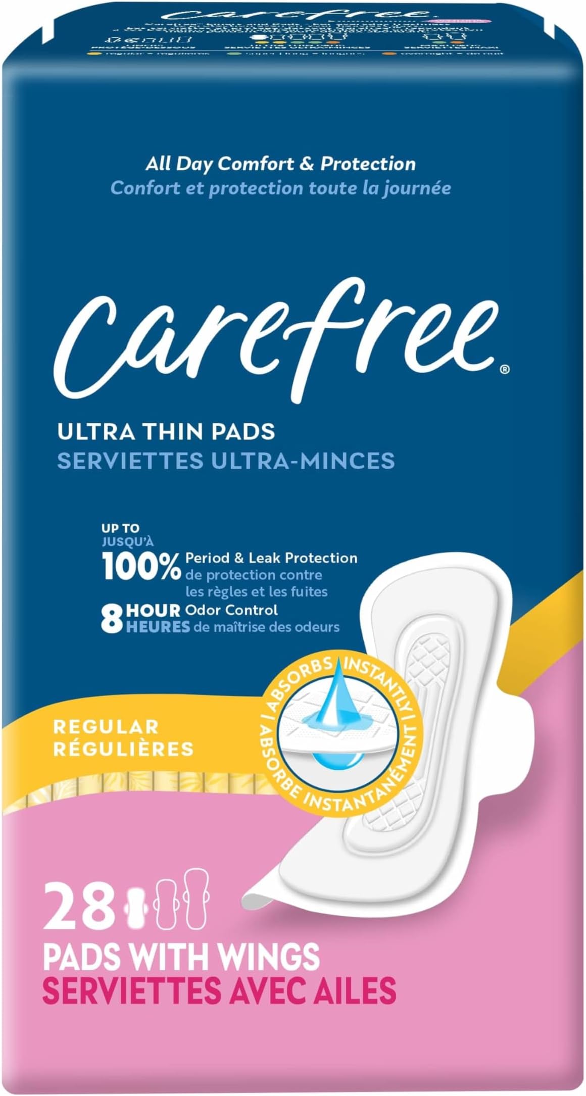 Ultra Thin Pads for Women, Regular Pads with Wings, 28ct | Carefree Pads, Feminine Care, Period Pads & Postpartum Pads | 28ct (Pack of 1)