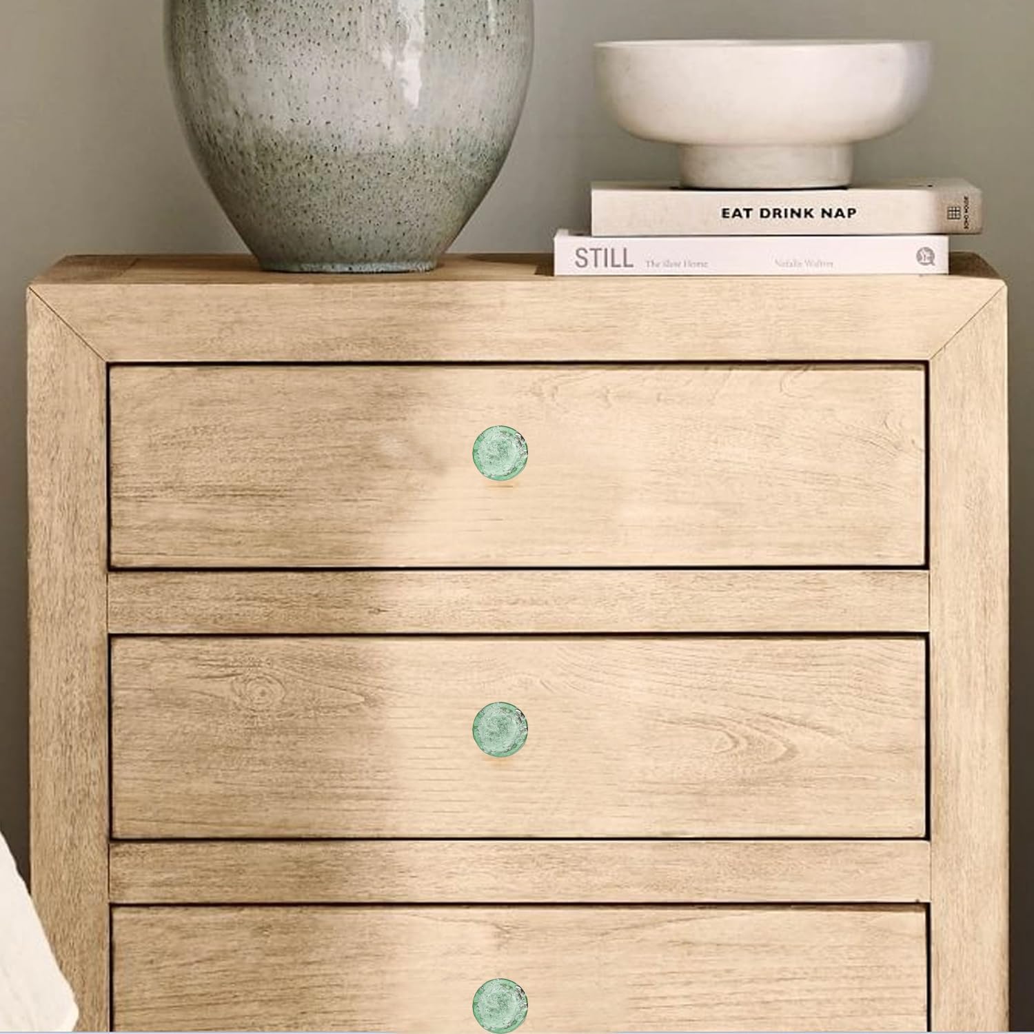 Perilla Home Set of 8 Crystal Bubble Knobs for Cabinet & Drawers Decorative Glass Knobs for Home Kitchen Cabinet Hardware Cupboard Glass Door Dresser Wardrobe and Drawer Pulls (Light Green)