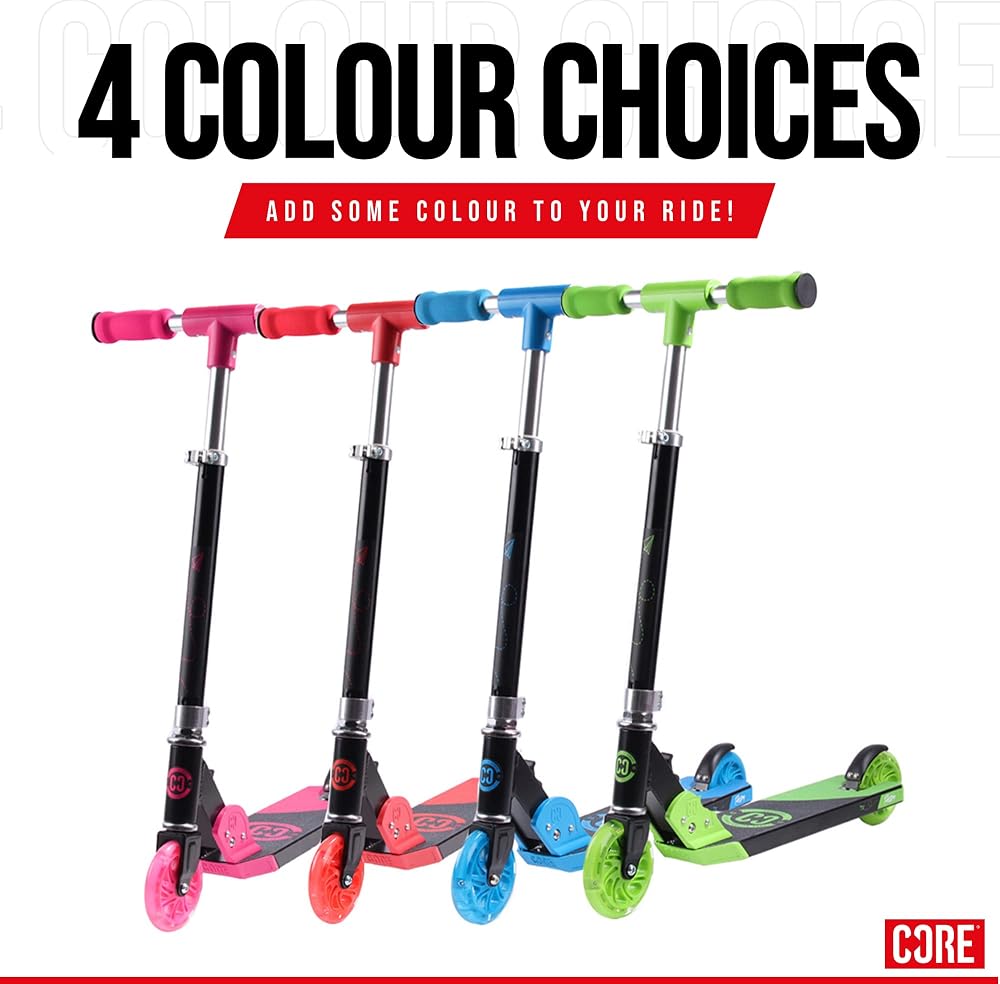 Scooter for Kids Ages 6-12 - CORE Foldy Kids Scooter, Kick Scooter, 2 Wheel Light-Up LED, Easy Folding Scooter, 3 Adjustable Height Handlebar, Pro Deck, Boys Scooter & Girls Scooter