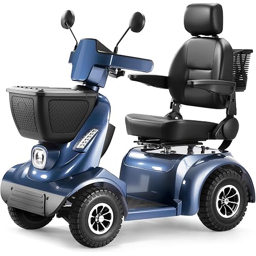 45 Miles Long Range Heavy Duty 4 Wheel Mobility Scooter for Seniors & Adults, 500 lbs Capacity, Electric Powered Chair with 1000W Motor, Off-Road Shock Absorbers, All-Terrain Fast Travel (Dark Blue)