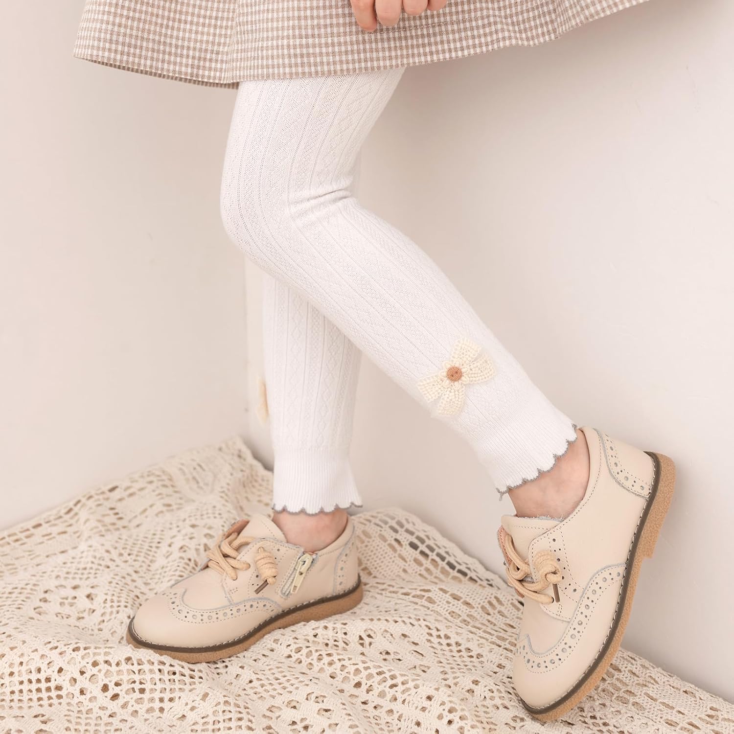 Looching 4 Pack Toddler Baby Cable Knit Ankle Leggings with Bows Soft Cotton Pants Winter Footless Tights Stocking for Girls - Image 5