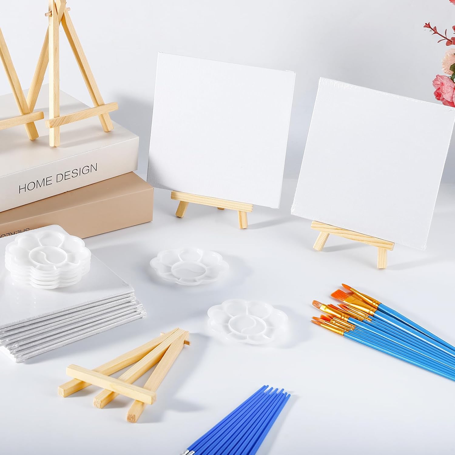 20 Pack Mini Canvas and Easel Set, 5.9 X 5.9 inch Canvas for Drawing, Mini Painting Canvases with 50 Brushes & 20 Paint Trays, Art Painting Kits for Birthday Party Favors - Image 7