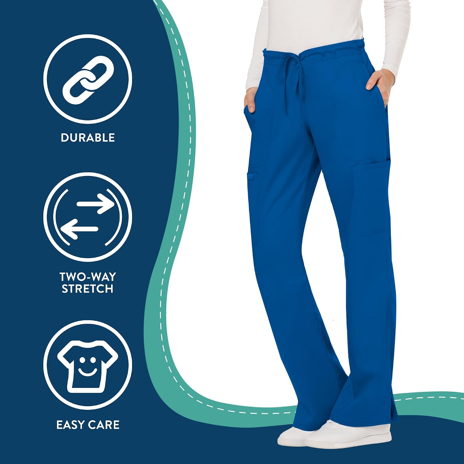 Cherokee Scrub Pants for Women Mid Rise Flare Yoga Scrubs Pant, 2-Way Stretch Drawstring Medical Bottoms, 5 Pockets-WW120